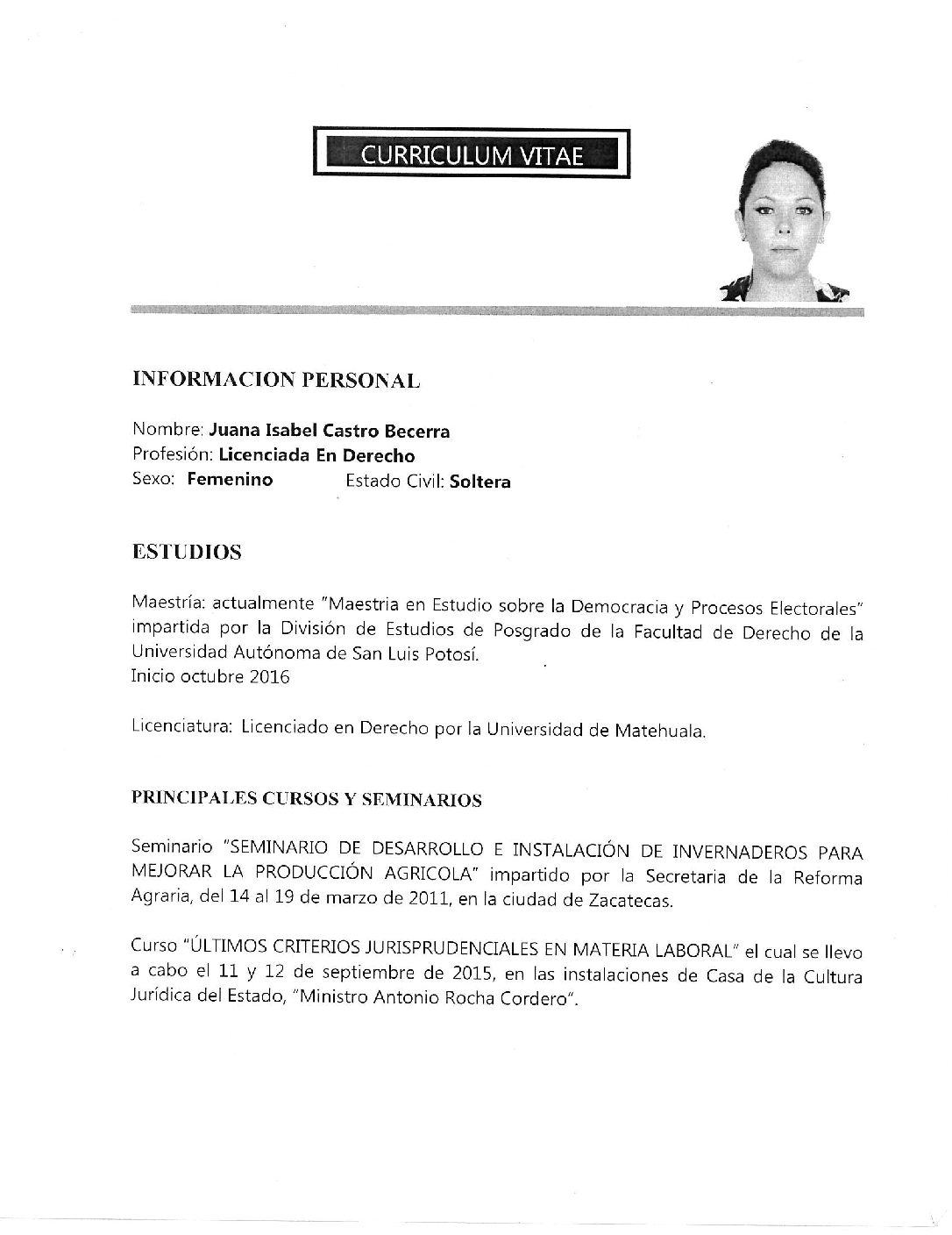 LIC JUANA ISABEL CASTRO BECERRA