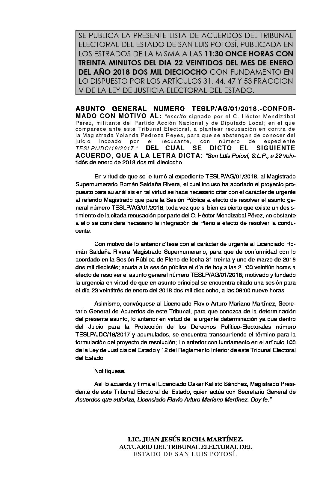 LISTA ASUNTO GENERAL AG-01-2018 22-ENERO-2018 11-30 hrs