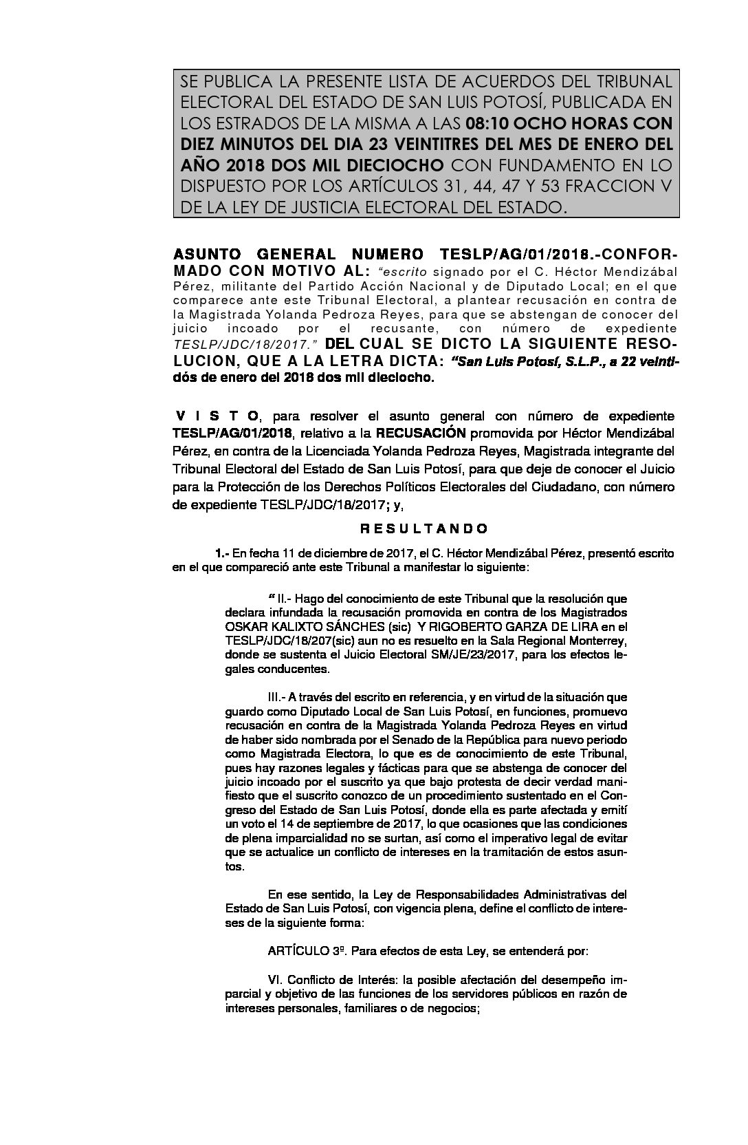 LISTA ASUNTO GENERAL AG-01-2018 23-ENERO-2018 08-10 hrs
