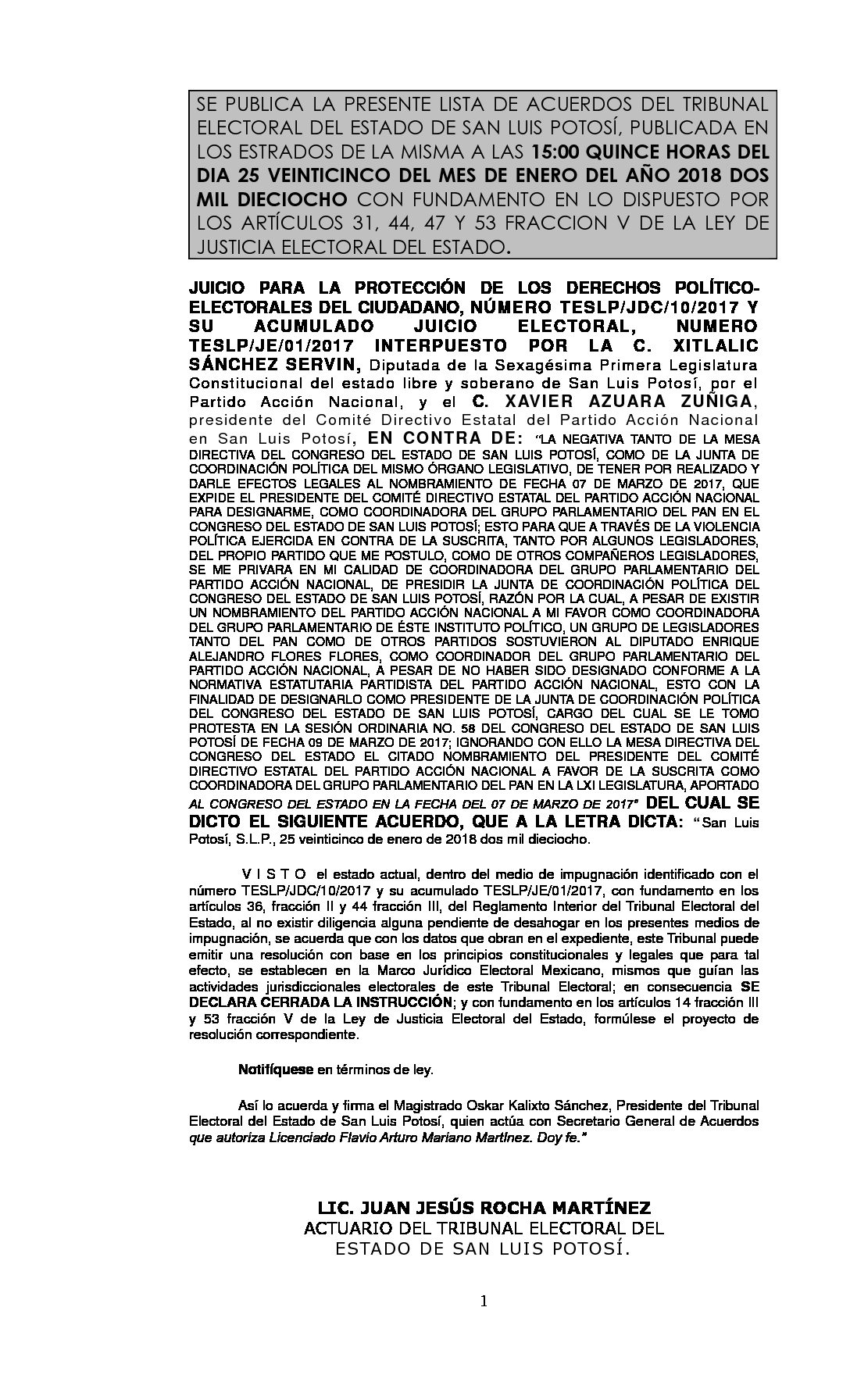 LISTA JUICIO ELECTORAL TESLP-JDC-10-2017 25-ENERO-2018 15-00 hrs