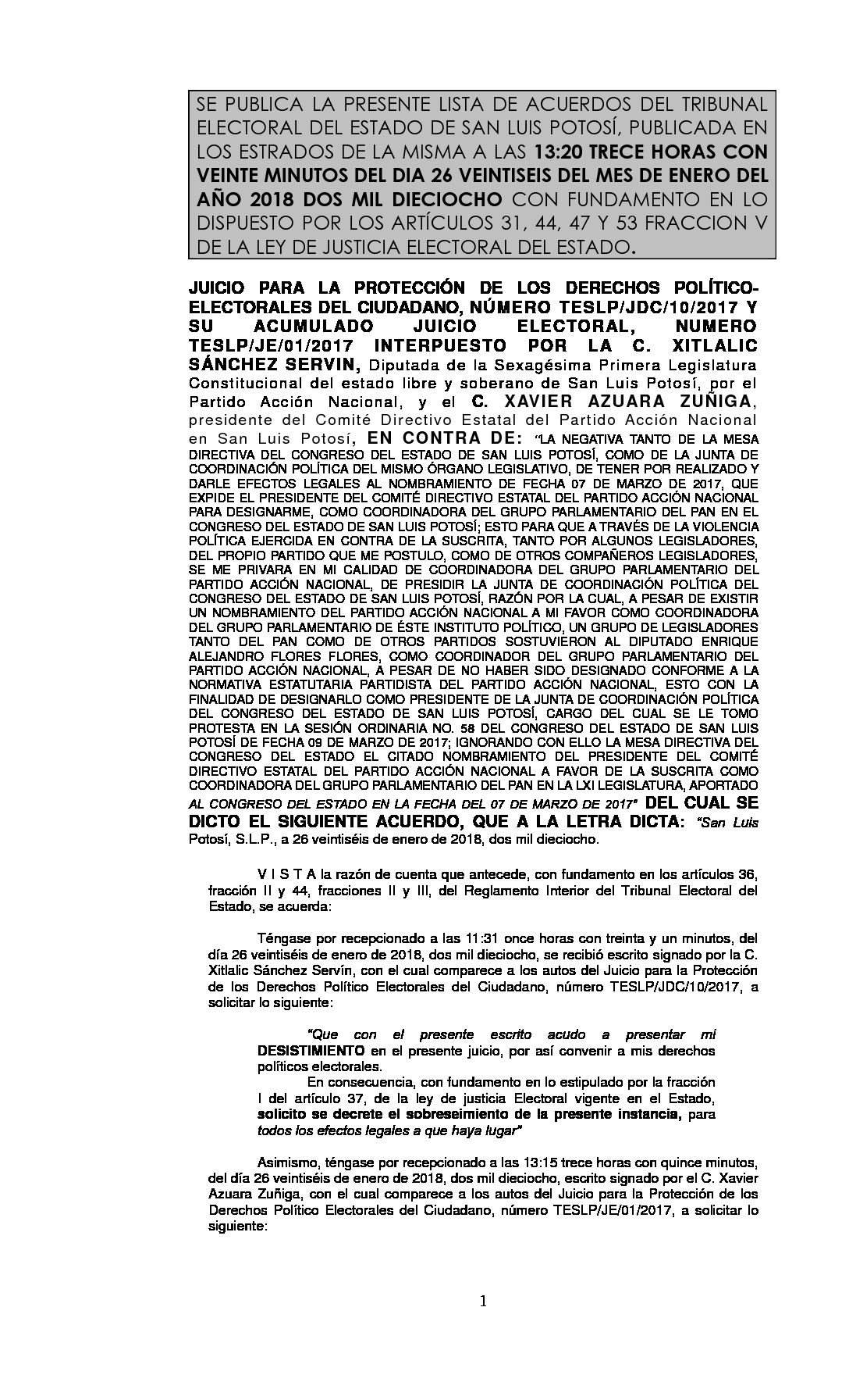 LISTA JUICIO ELECTORAL TESLP-JDC-10-2017 26-ENERO-2018 13-20 hrs