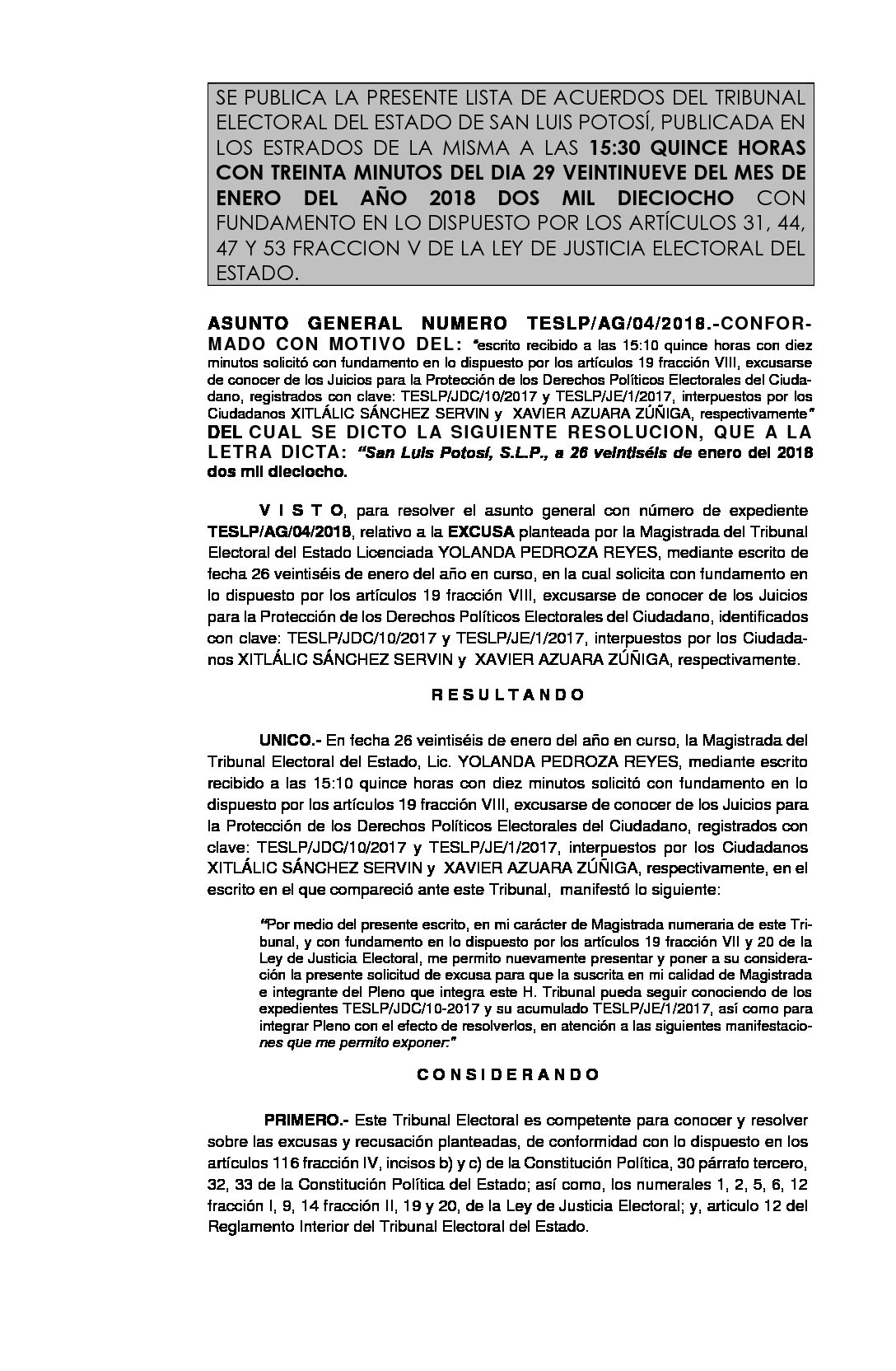 LISTA RESOLUCION ASUNTO GENERAL AG-04-2018 29-ENERO-2018 15-30 hrs