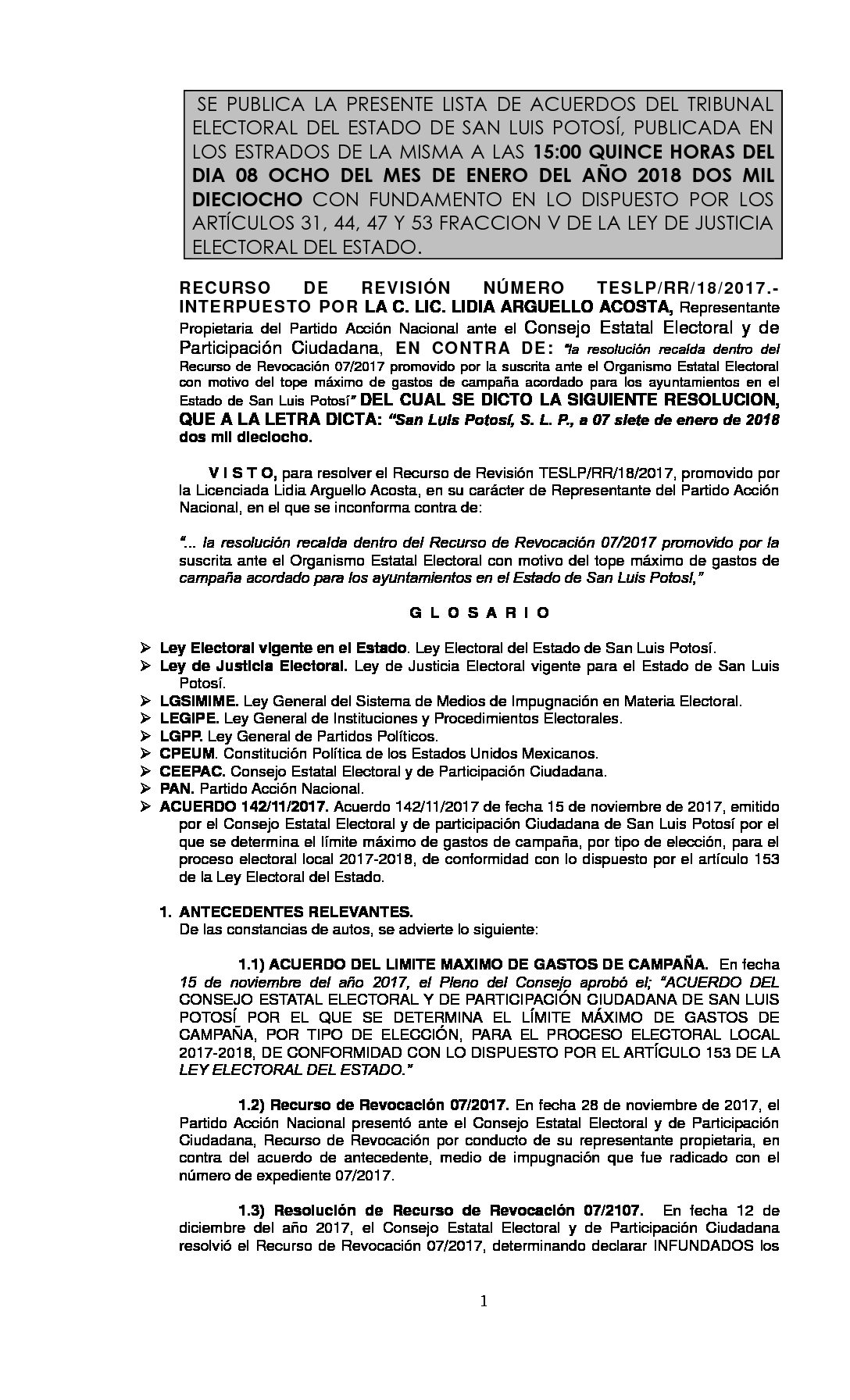 LISTA RESOLUCION TESLP-RR-18-2017 08-ENERO-2018 15-00 hrs