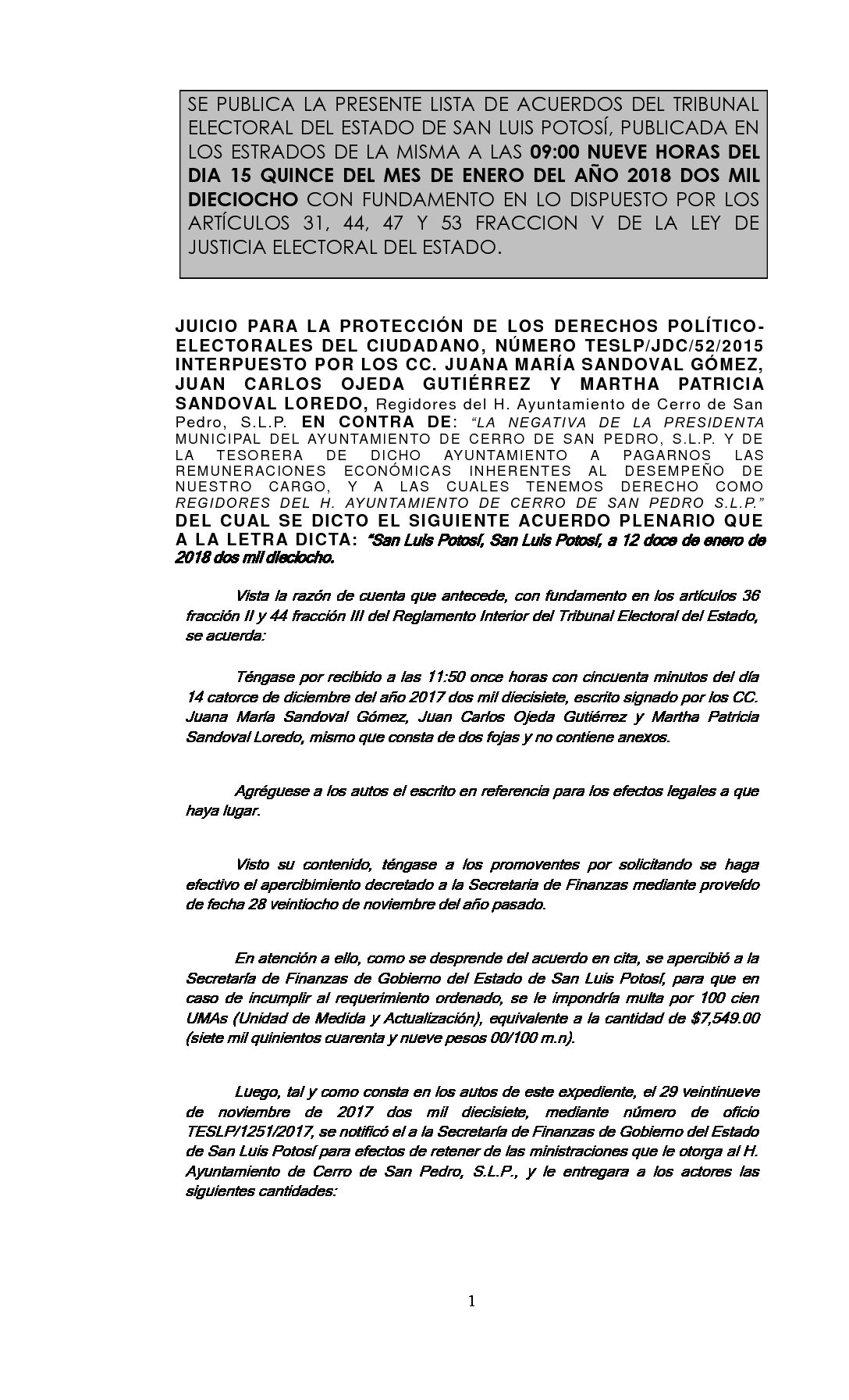 LISTA TESLP-JDC-52-2015 15-ENERO-2018 09-00 hrs