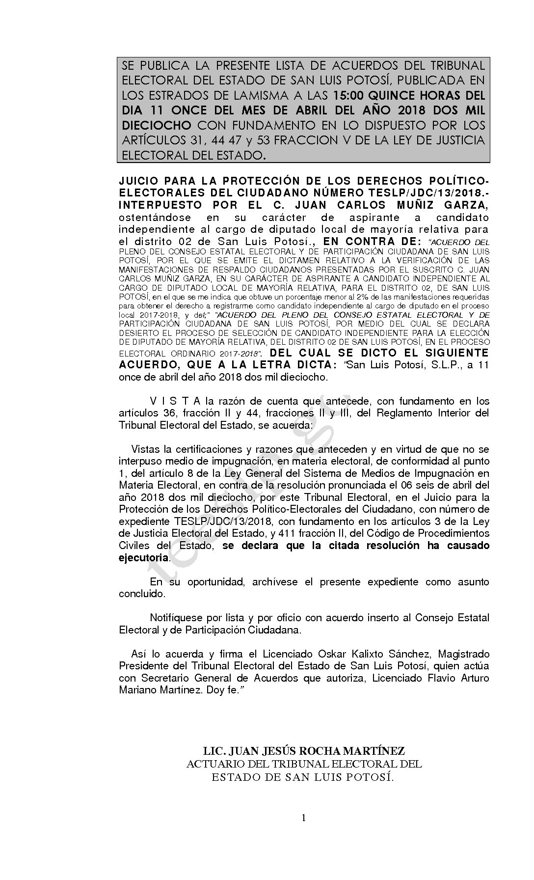 LISTA TESLP-JDC-13-2018 11-ABRIL-2018 15-00 hrs