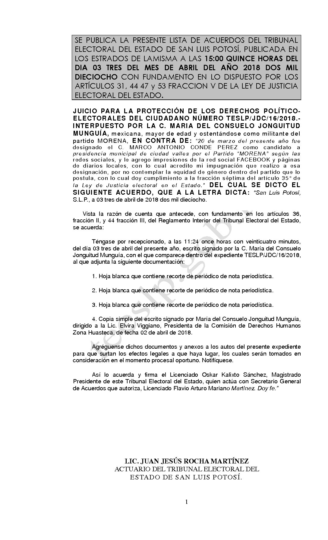 LISTA TESLP-JDC-16-2018 03-ABRIL-2018 15-00 hrs