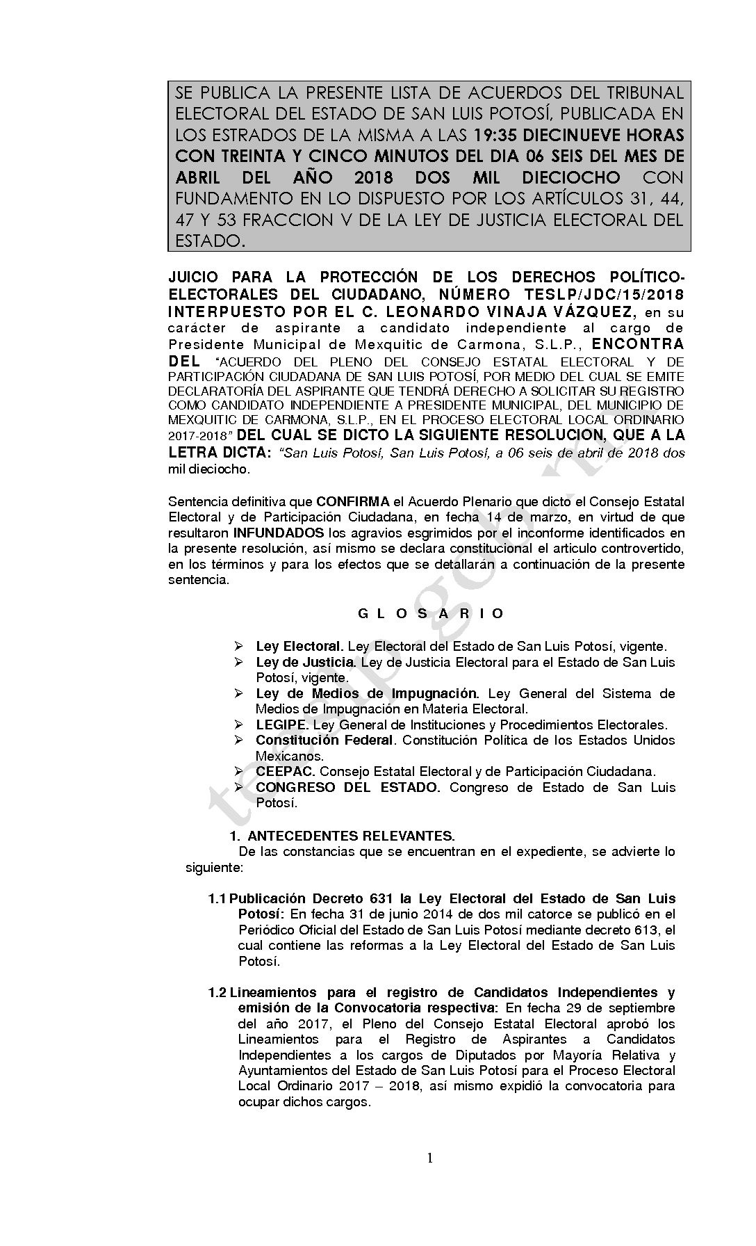 RESOLUCION LISTA TESLP-JDC-15-2018 07-ABRIL-2018 19-35 hrs