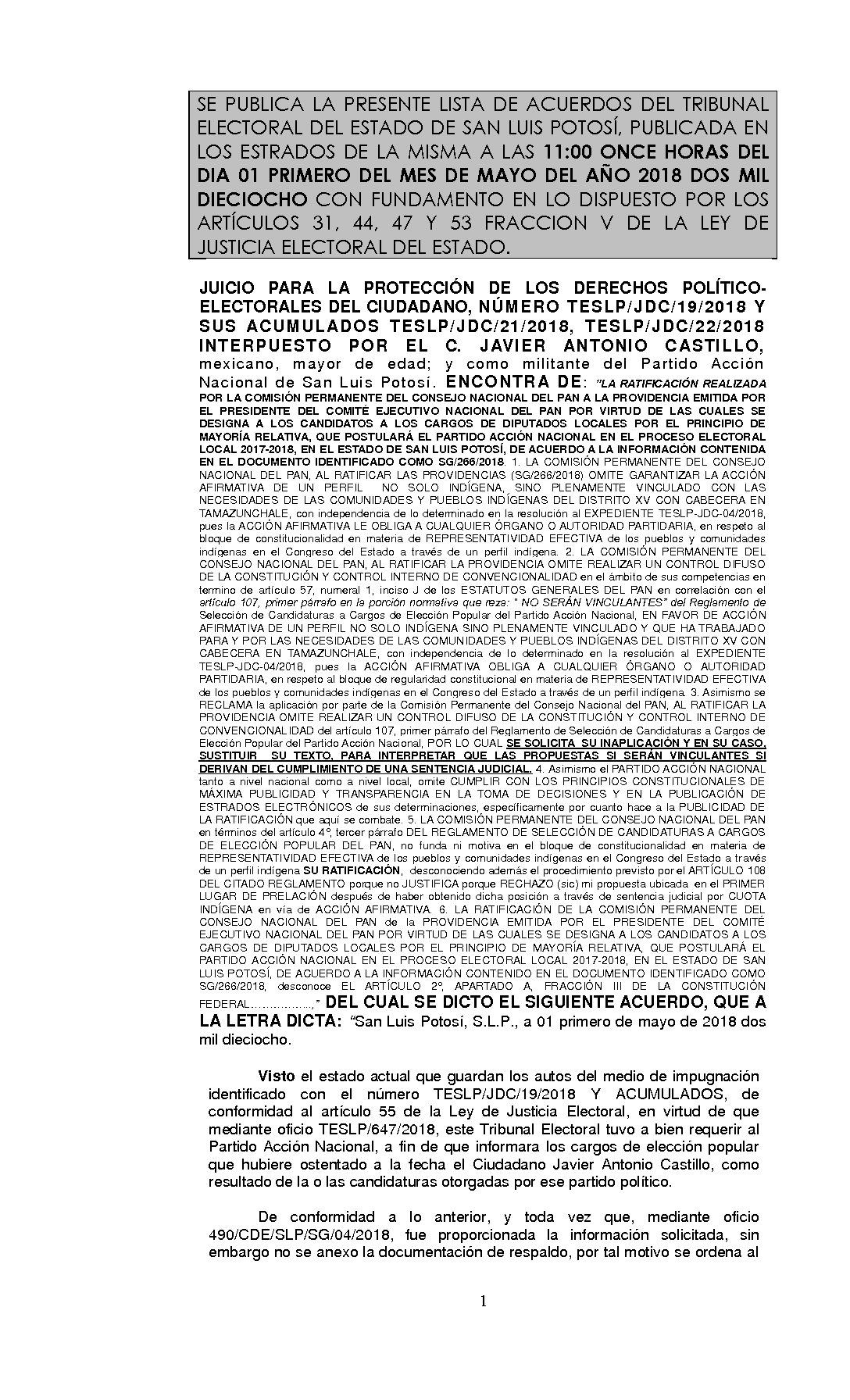 LISTA TESLP-JDC-19 y acumulados -2018 01-MAYO-2018 11-00 hrs