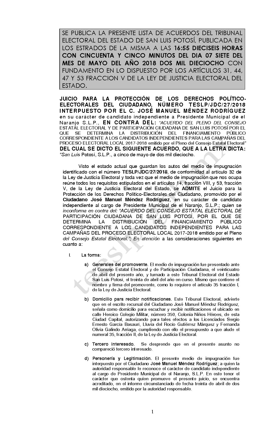LISTA TESLP-JDC-27-2018 07-MAYO-2018 16-55 hrs
