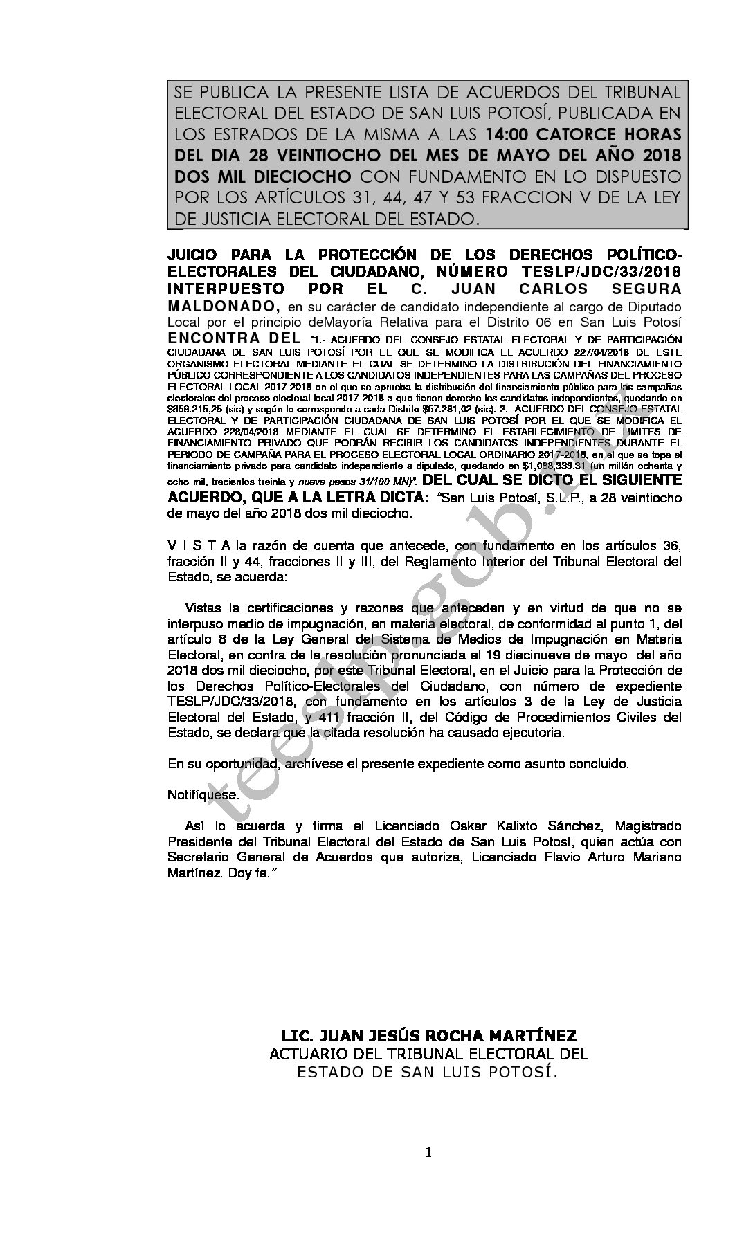 LISTA TESLP-JDC-33-2018 28-MAYO-2018 14-00 hrs
