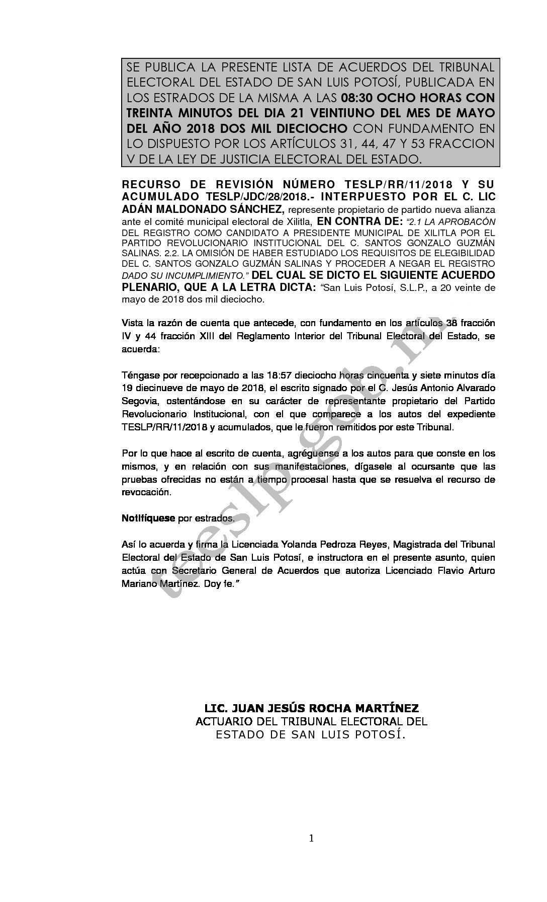 LISTA TESLP-RR-11- y su ACUMULADO JDC-28-2018 21-MAYO-2018 08-30 hrs