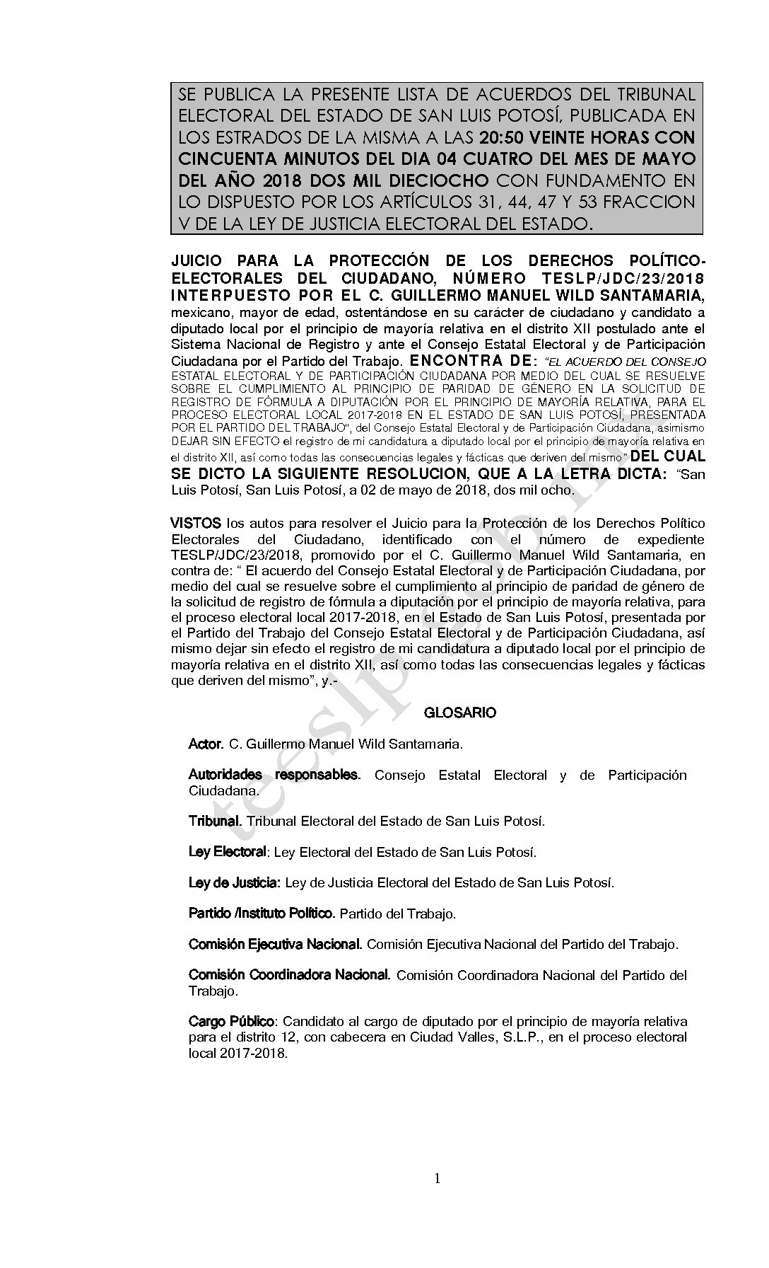 RESOLUCION LISTA TESLP-JDC-23-2018 04-MAYO-2018 20-50 hrs