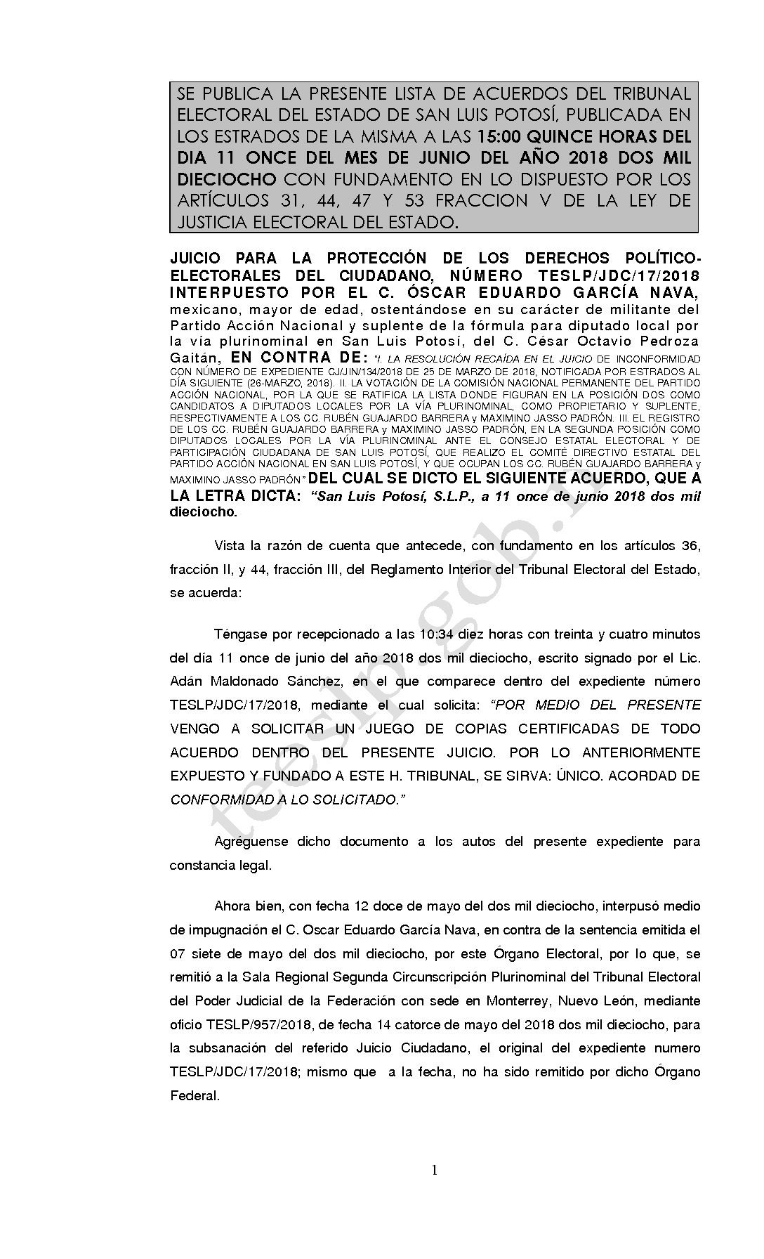 LISTA TESLP-JDC-17-2018 11-JUNIO-2018 15-00 hrs