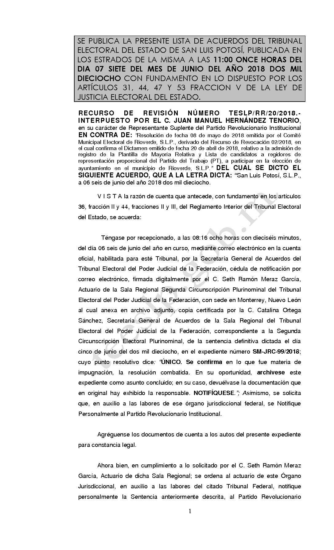 LISTA TESLP-RR-20-2018 07-JUNIO-2018 11-00 hrs