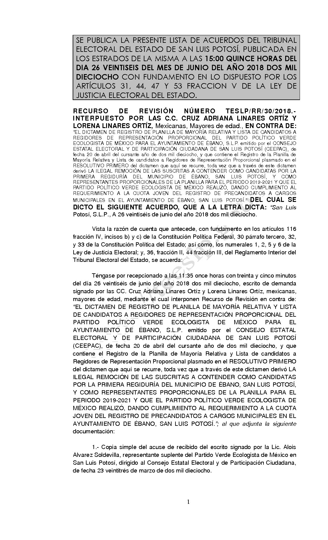 LISTA TESLP-RR-30-2018 26-JUNIO-2018 15-00 hrs