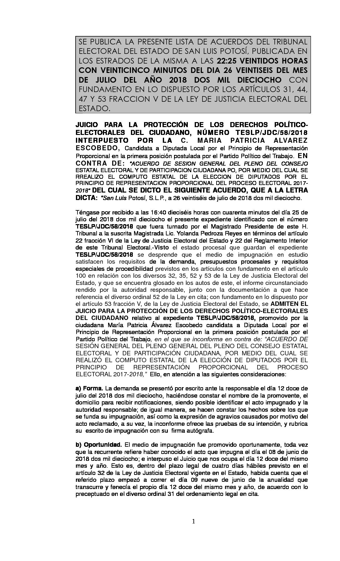 LISTA TESLP-JDC-58-2018 26-JULIO-2018 22-25 hrs