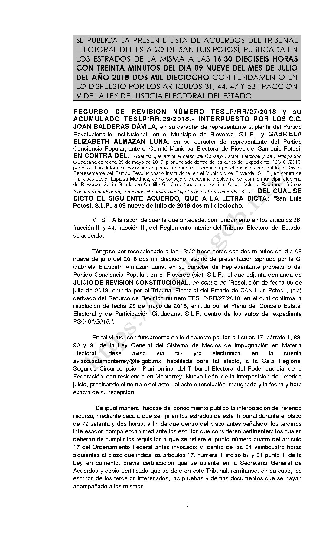 LISTA TESLP-RR-27 y acumulado RR-29 -2018 09-JULIO-2018 16-30 hrs