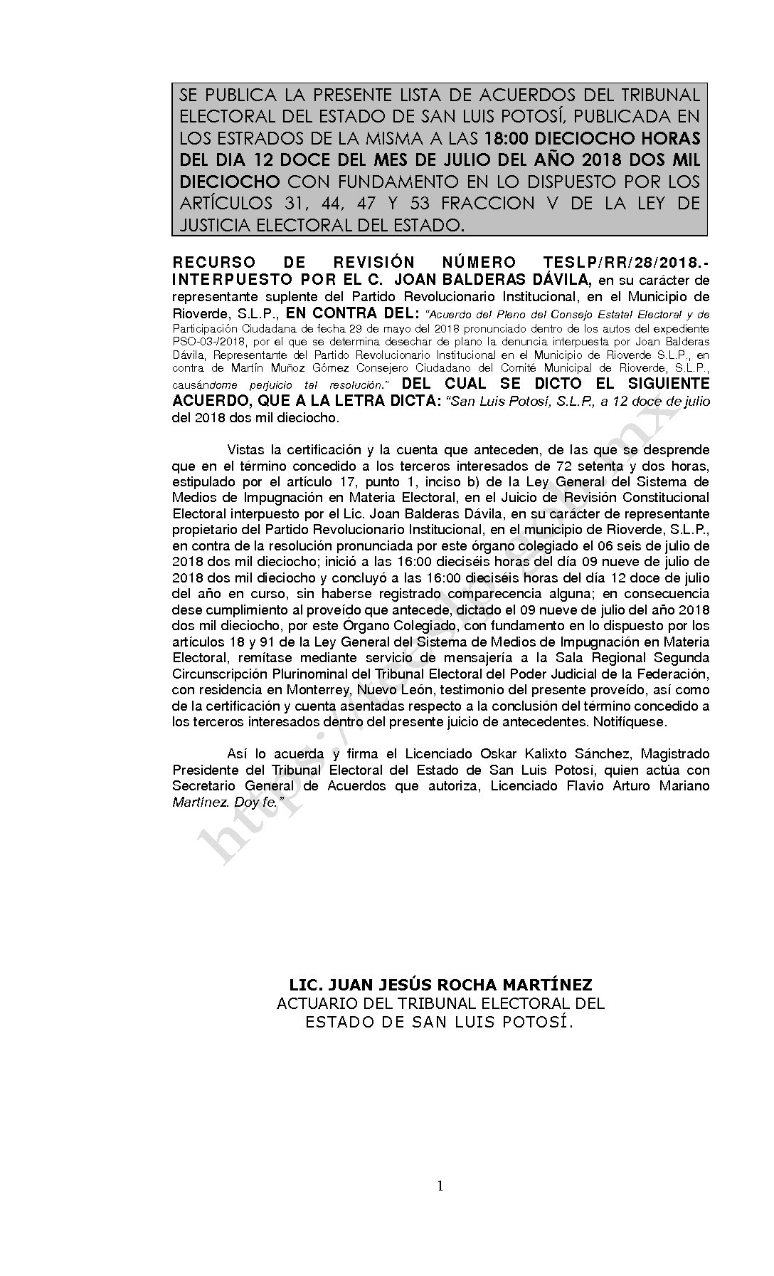 LISTA TESLP-RR-28-2018 12-JULIO-2018 18-00 hrs
