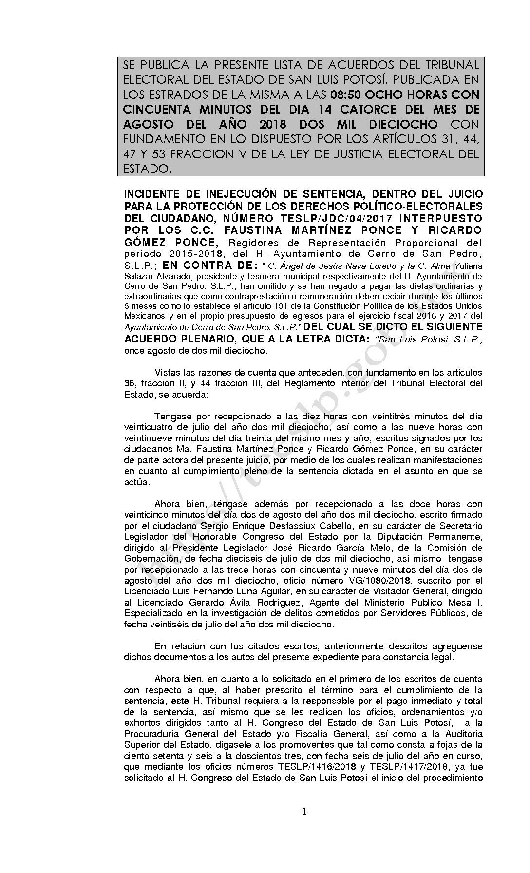 INEJECUCIÓN SENTENCIA LISTA TESLP-JDC-04-2018 14-AGOSTO-2018 08-50 hrs