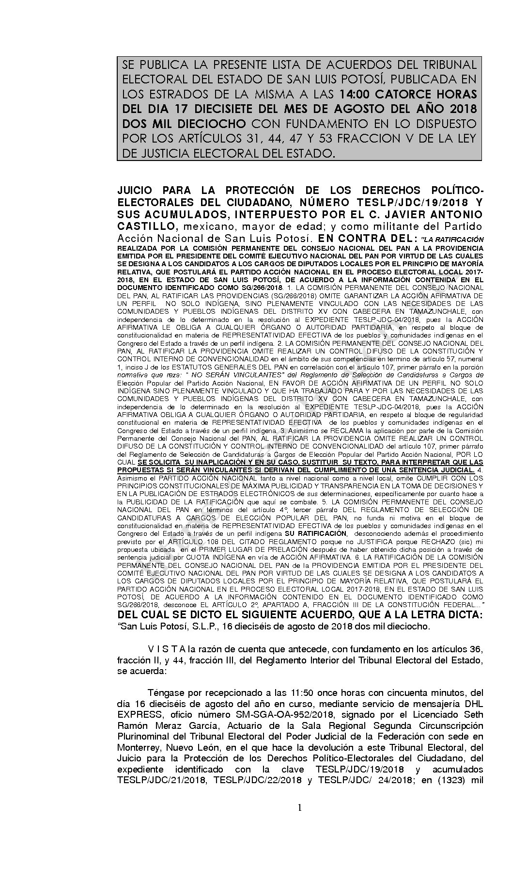LISTA TESLP-JDC-19 Y ACUMULADOS-2018 17-AGOSTO-2018 14-00 hrs