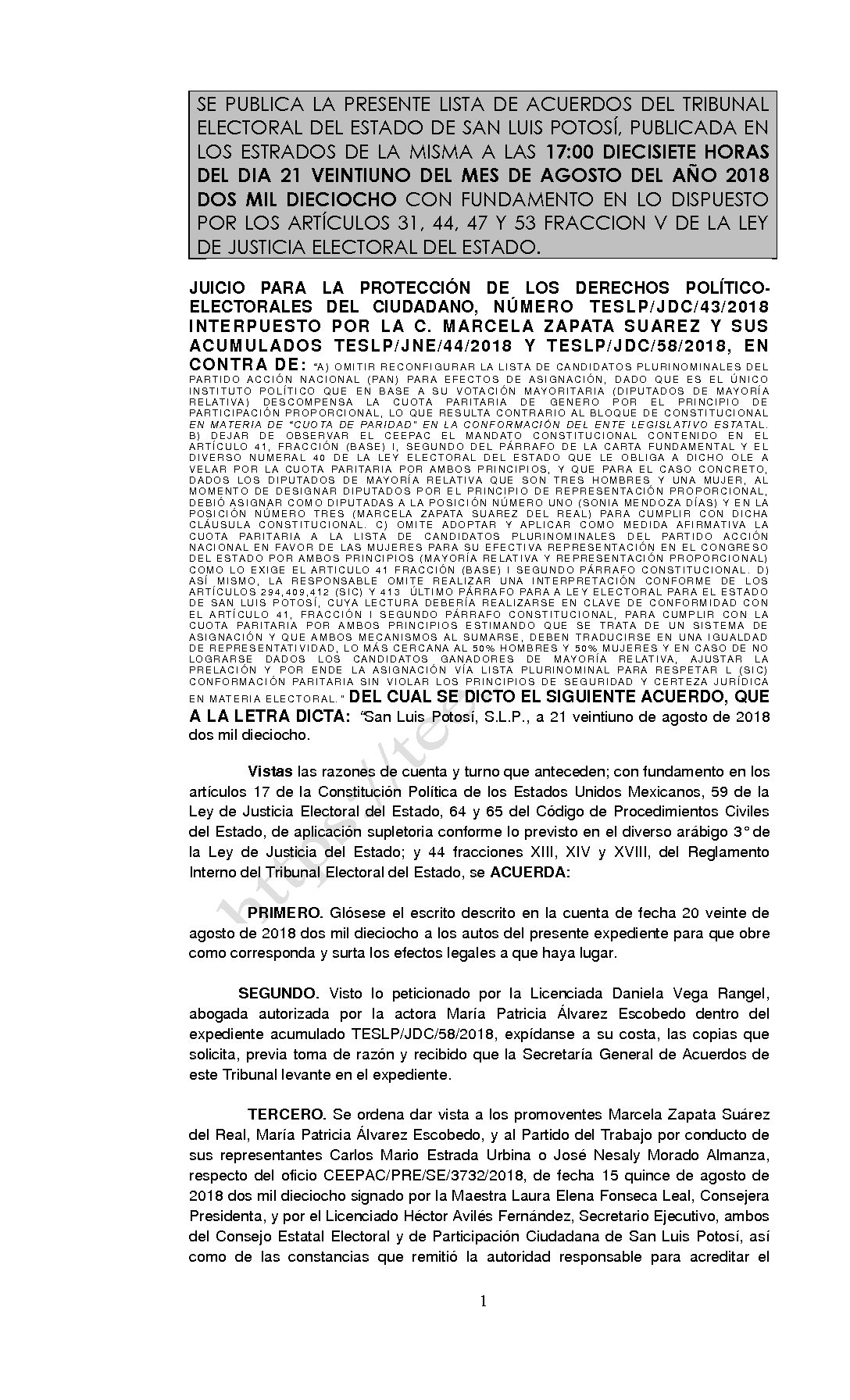LISTA TESLP-JDC-43 Y ACUMULADOS -2018 21-AGOSTO-2018 17-00 hrs