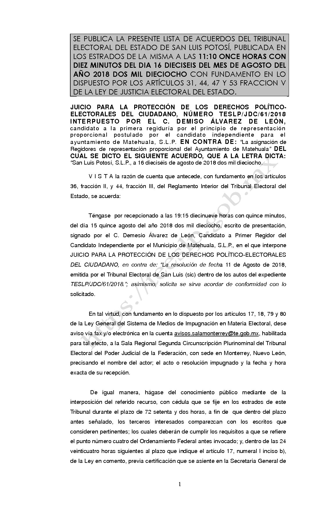 LISTA TESLP-JDC-61-2018 16-AGOSTO-2018 11-00 hrs