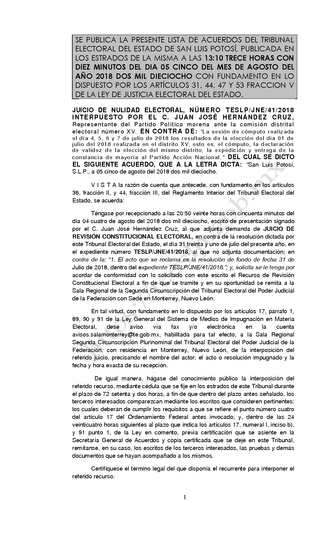LISTA TESLP-JNE-41-2018 05-AGOSTO-2018 13-10 hrs
