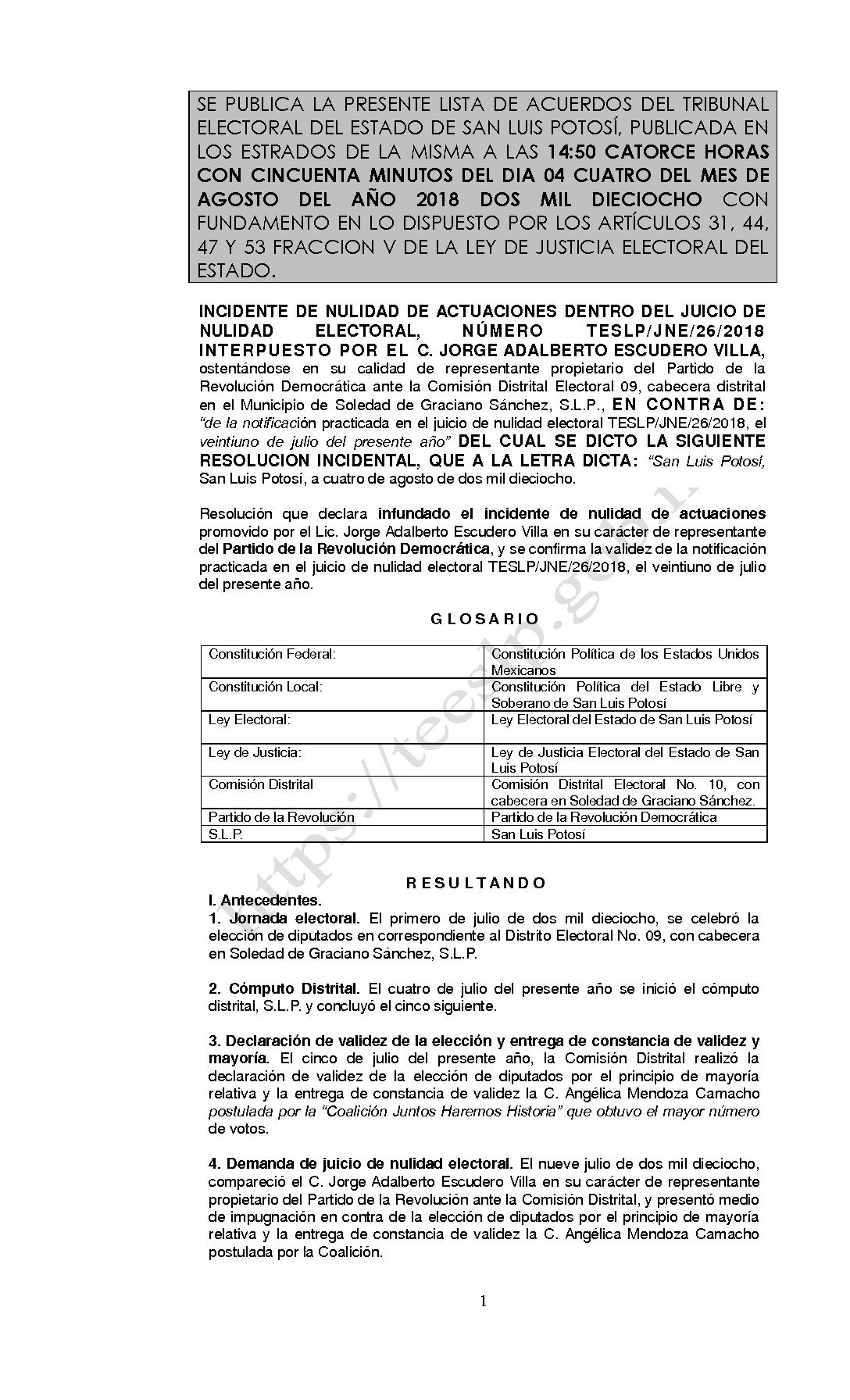 RESDOLUCION INCIDENTAL LISTA TESLP-JNE-26-2018 04-AGOSTO-2018 14-50 hrs