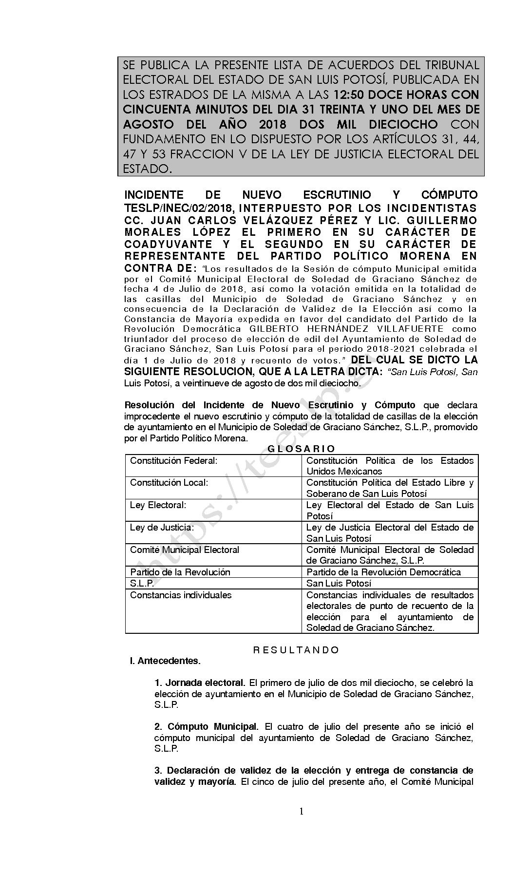 RESOLUCIÓN INCIDENTE LISTA TESLP-JNE-29- Y ACUMULADO 2018 31-AGOSTO-2018 12-50 hrs