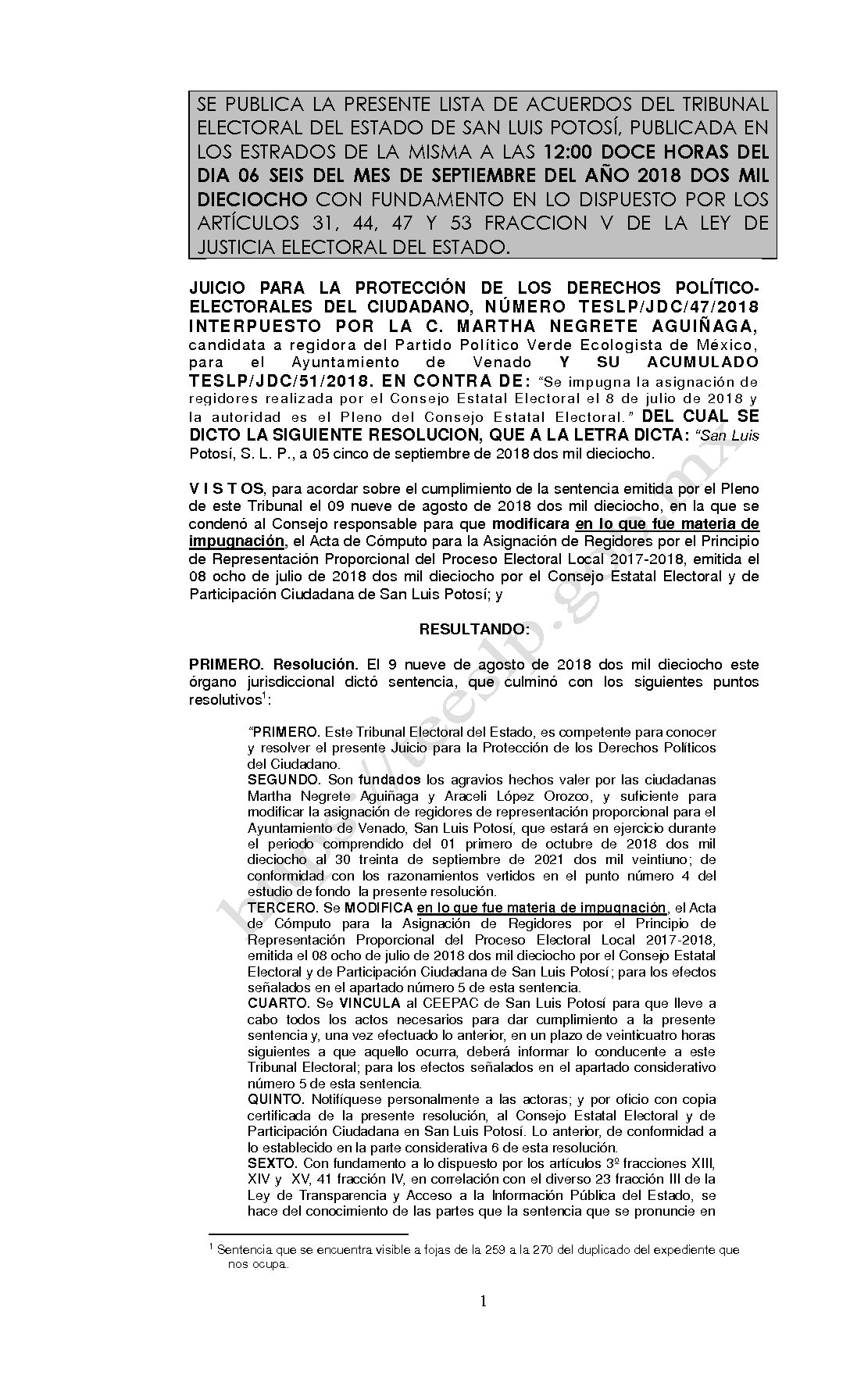 ACUERDO PLENARIO LISTA TESLP-JDC-47 Y SU ACUMULADO JDC-51-2018 06-SEPTIEMBRE-2018 12-00 hrs