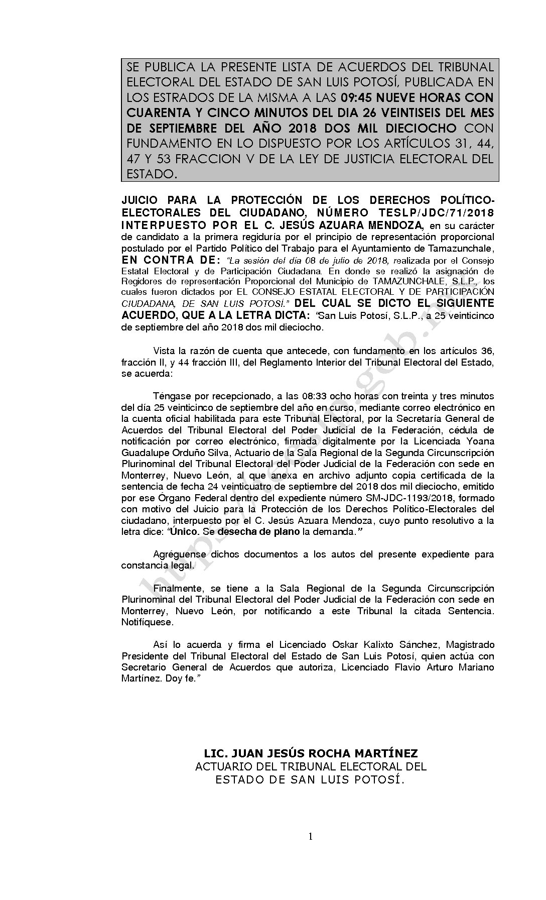 LISTA TESLP-JDC-71-2018 26-SEPTIEMBRE-2018 09-45 hrs