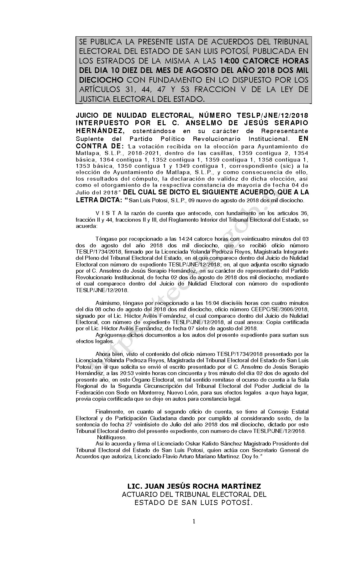 LISTA TESLP-JNE-12-2018 10-AGOSTO-2018 14-00 hrs