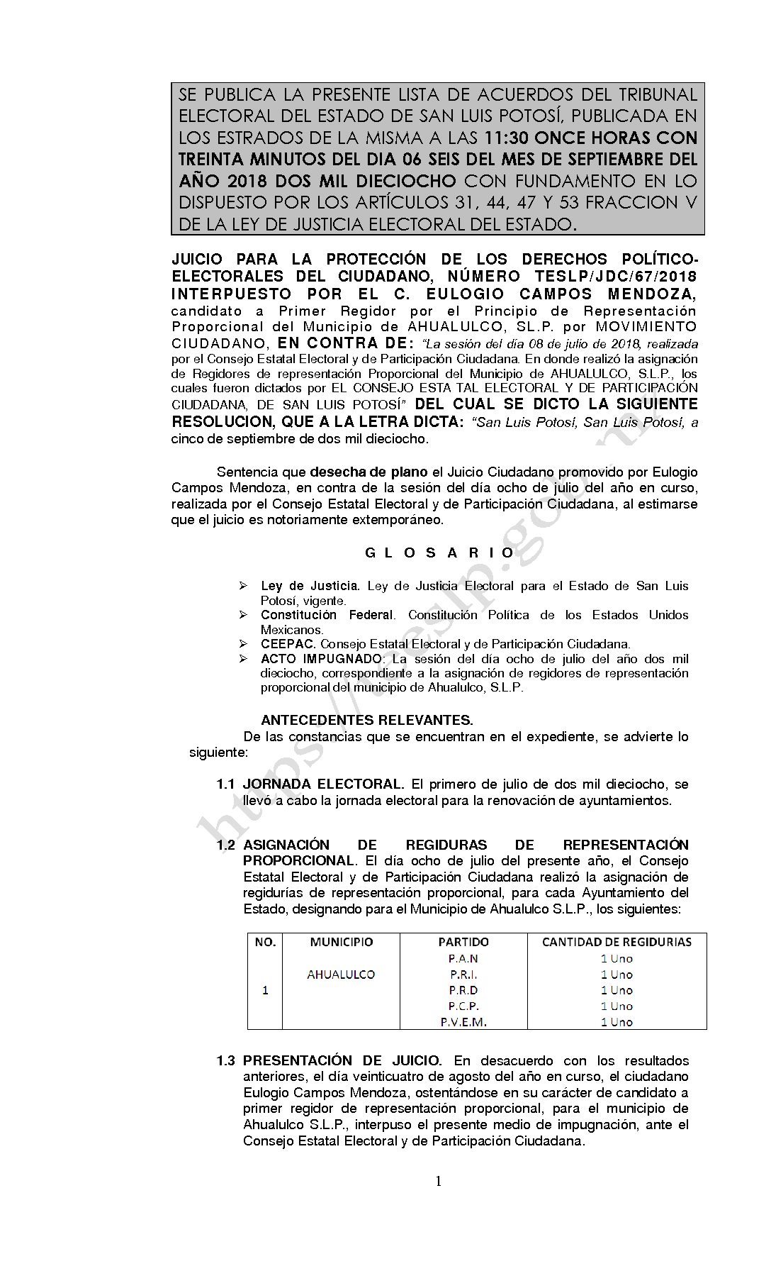 RESOLUCION LISTA TESLP-JDC-67-2018 06-SEPTIEMBRE-2018 11-30 hrs