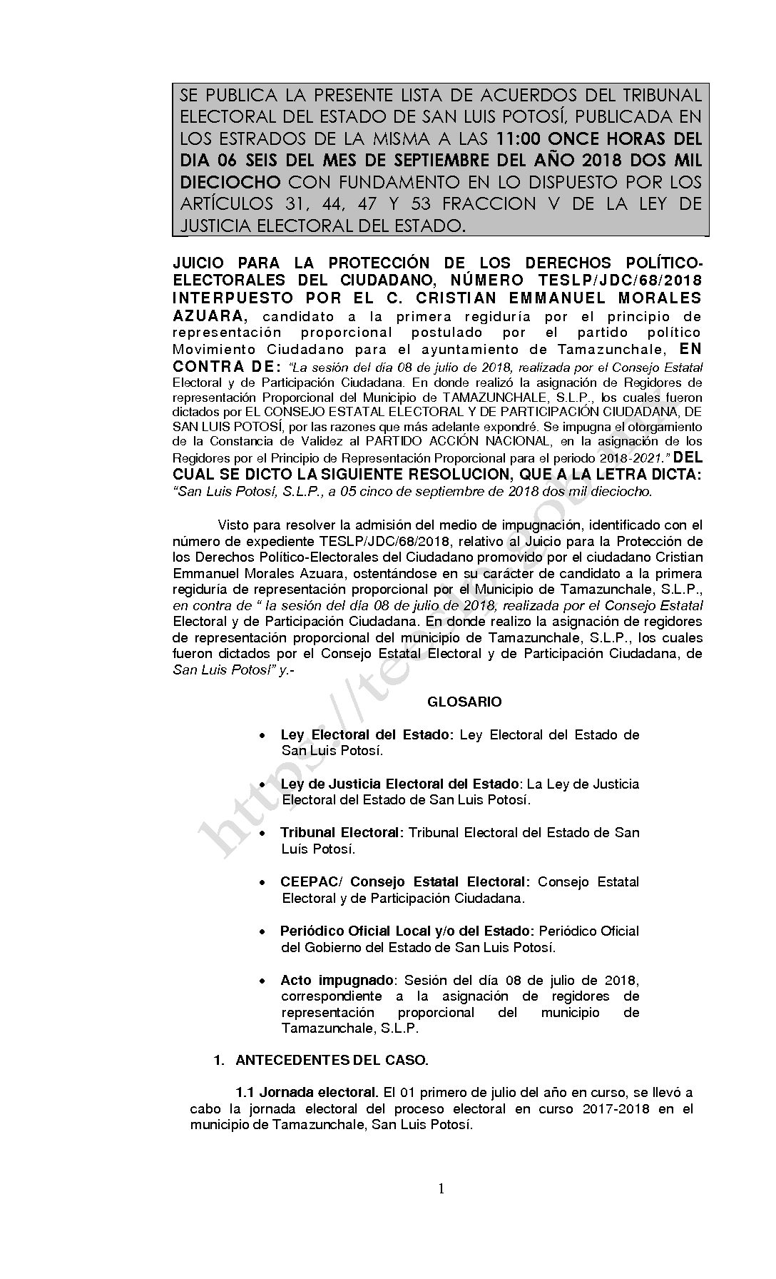 RESOLUCION LISTA TESLP-JDC-68-2018 06-SEPTIEMBRE-2018 11-00 hrs