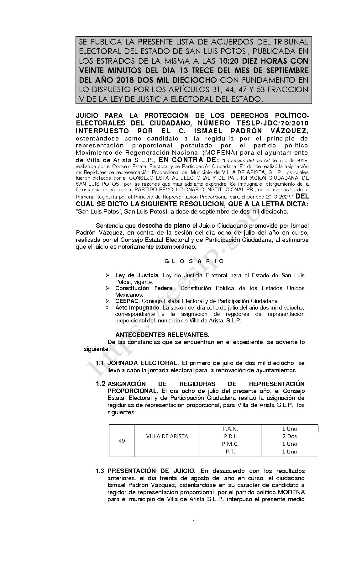 RESOLUCION LISTA TESLP-JDC-70-2018 13-SEPTIEMBRE-2018 10-20 hrs