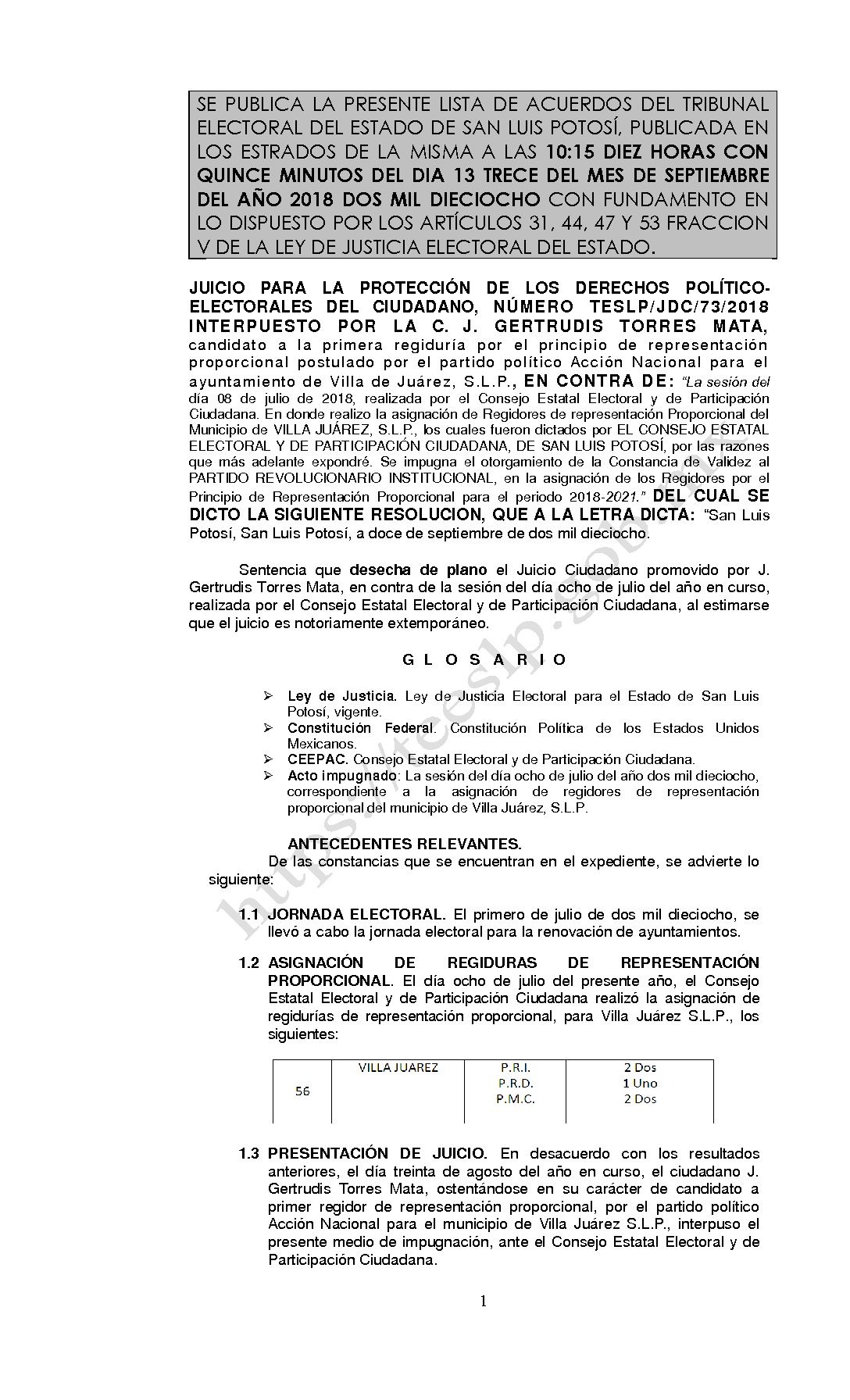 RESOLUCION LISTA TESLP-JDC-73-2018 13-SEPTIEMBRE-2018 10-15 hrs