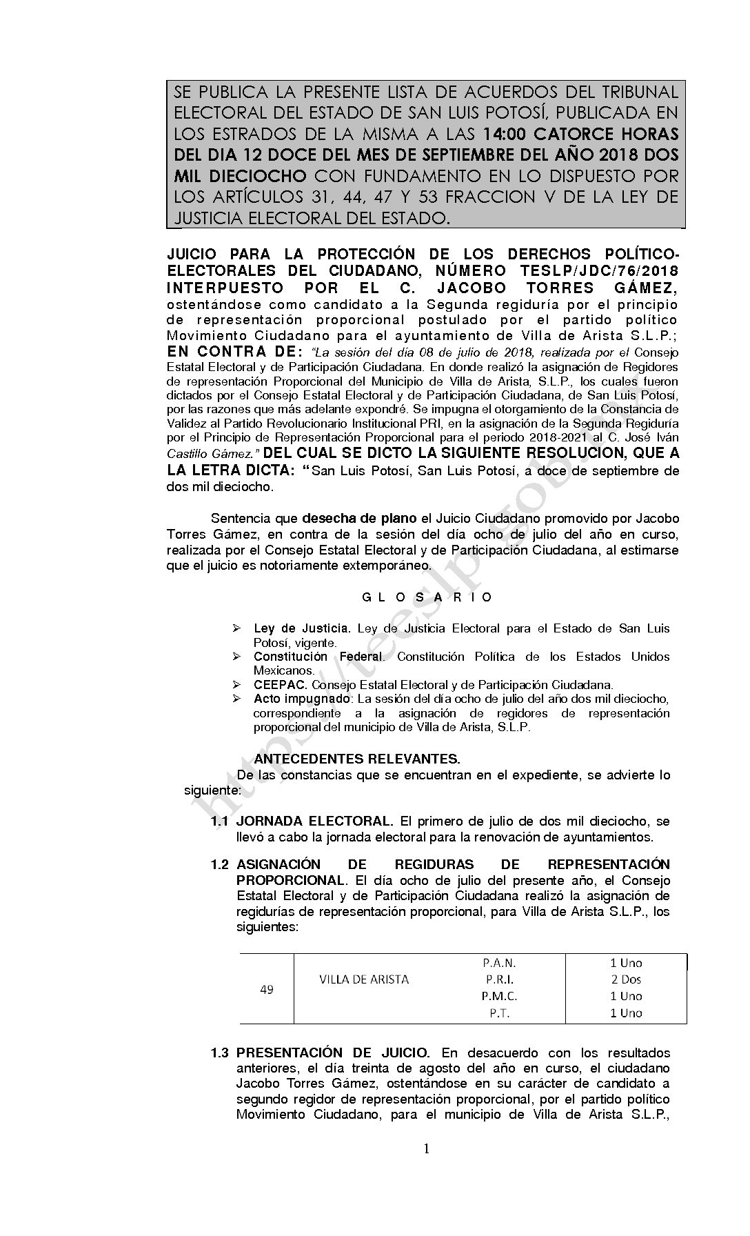 RESOLUCION LISTA TESLP-JDC-76-2018 12-SEPTIEMBRE-2018 14-00 hrs