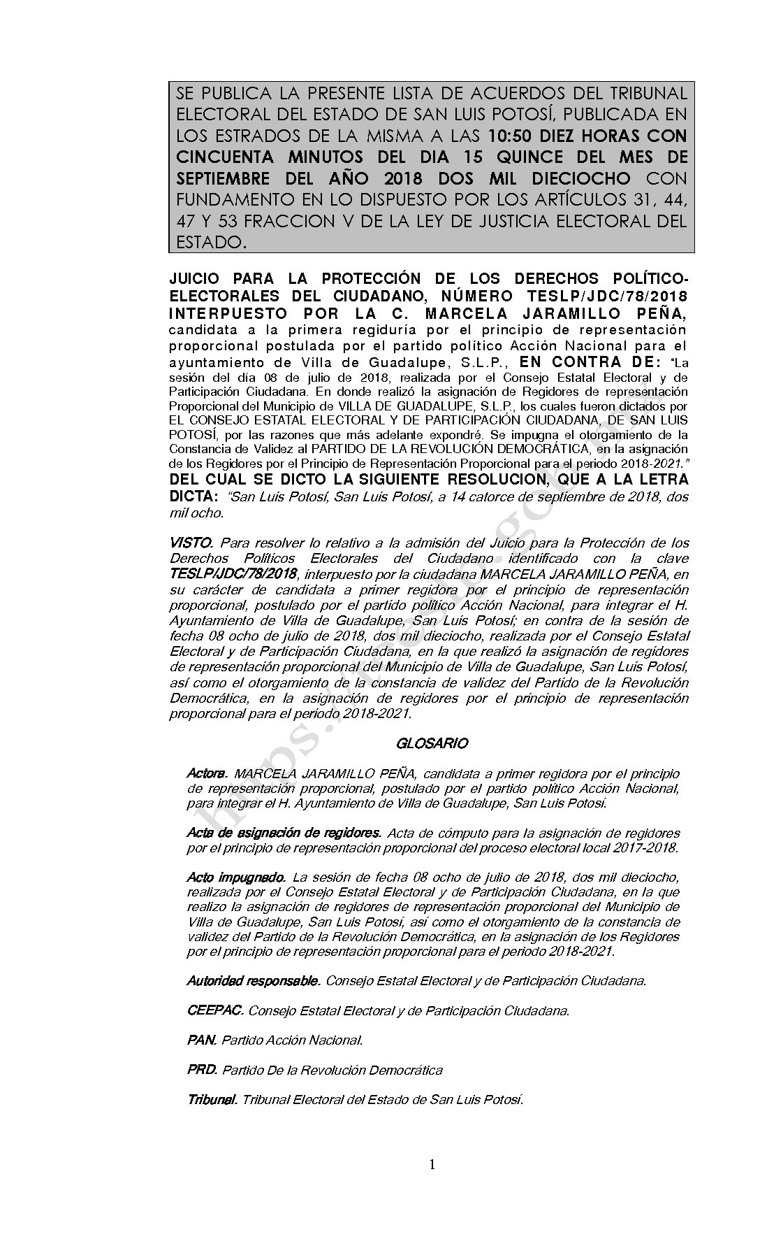 RESOLUCION LISTA TESLP-JDC-78-2018 15-SEPTIEMBRE-2018 10-50 hrs