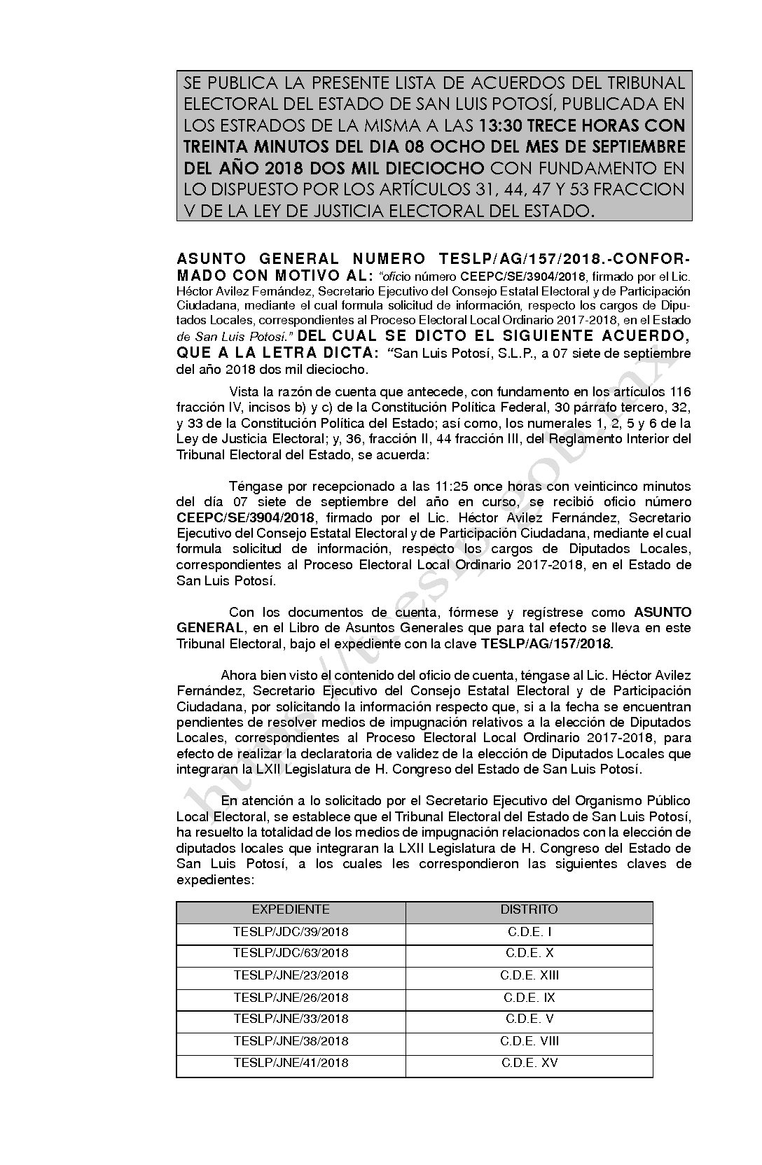 LISTA ASUNTO GENERAL AG-157-2018 07-SEPTIEMBRE-2018 13-30 hrs