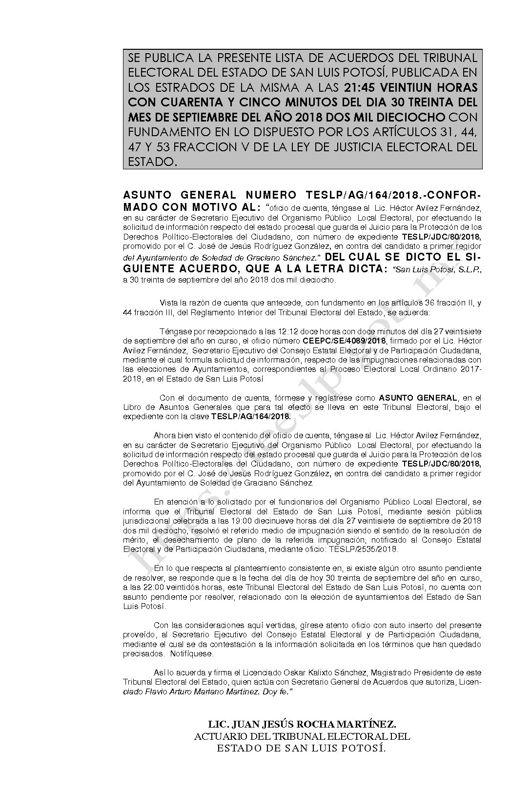 LISTA ASUNTO GENERAL AG-164-2018 30-SEPTIEMBRE-2018 21-45 hrs