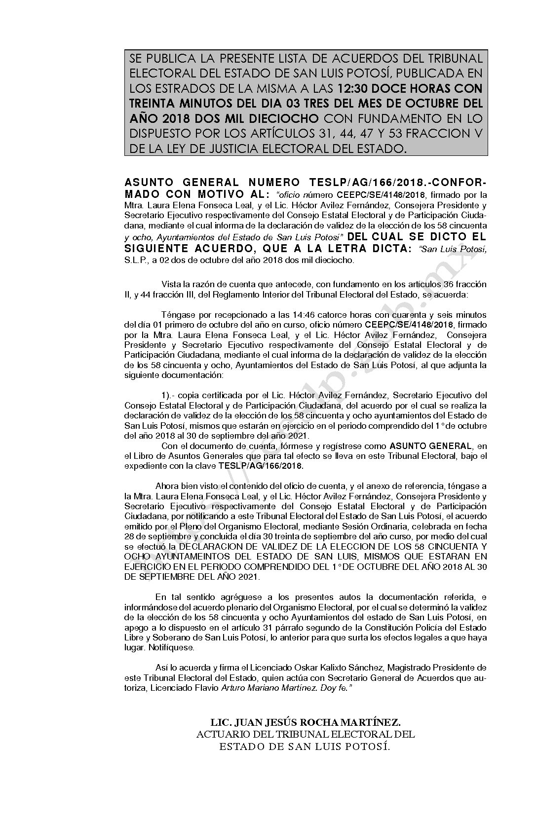 LISTA ASUNTO GENERAL AG-166-2018 03-OCTUBRE-2018 12-30 hrs
