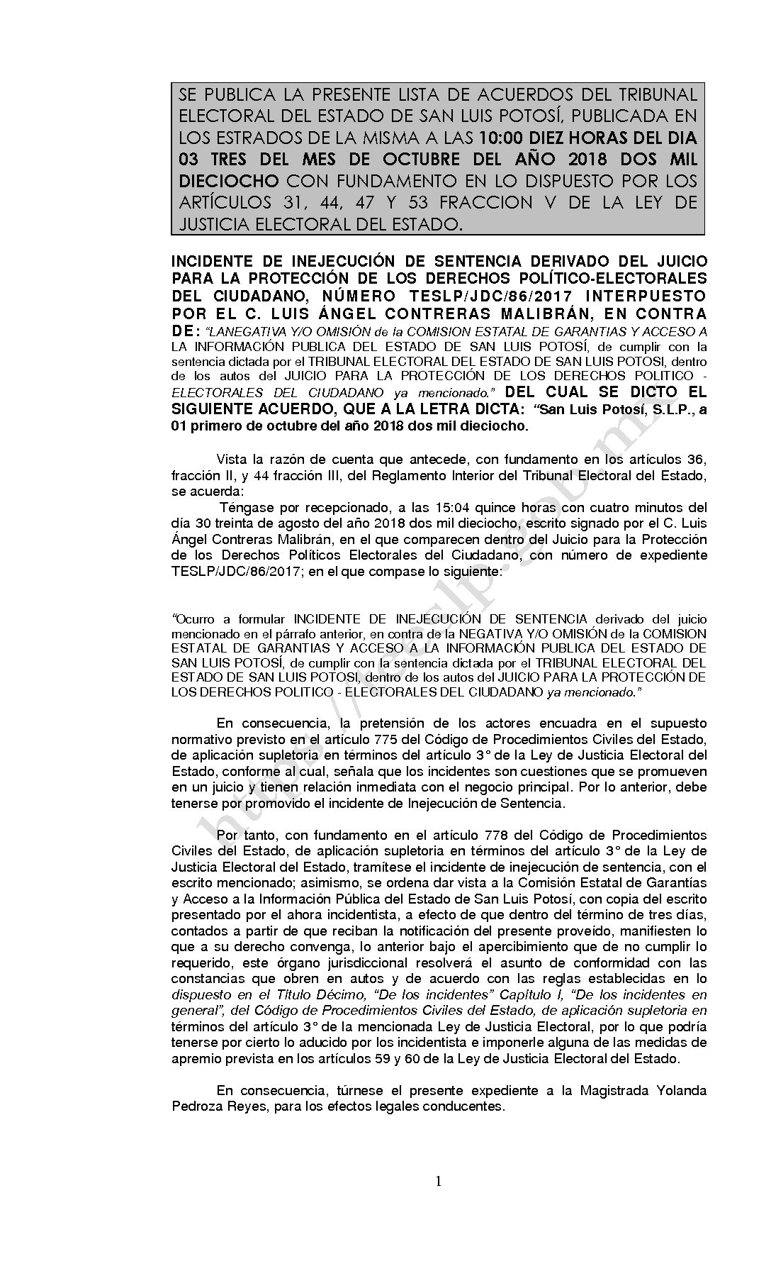 LISTA INCIDENTE TESLP-JDC-86-2018 03-OCTUBRE-2018 10-00 hrs
