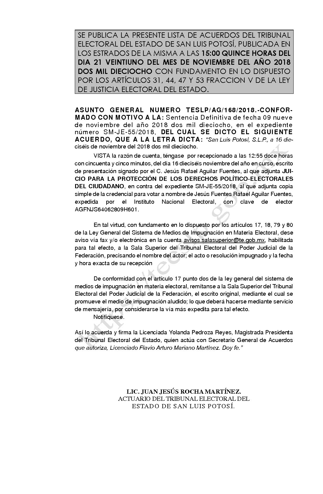 LISTA ASUNTO GENERAL AG-168-2018 21-NOVIEMBRE-2018 15-00hrs