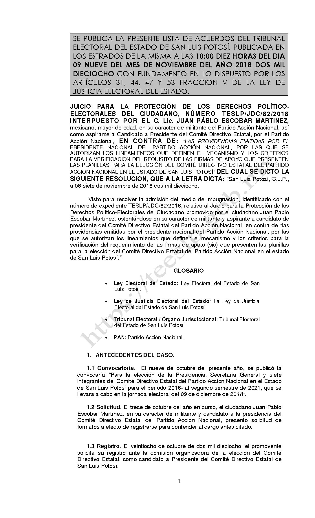 RESOLUCION LISTA TESLP-JDC-82-2018 09-NOVIEMBRE-2018 10-00 hrs