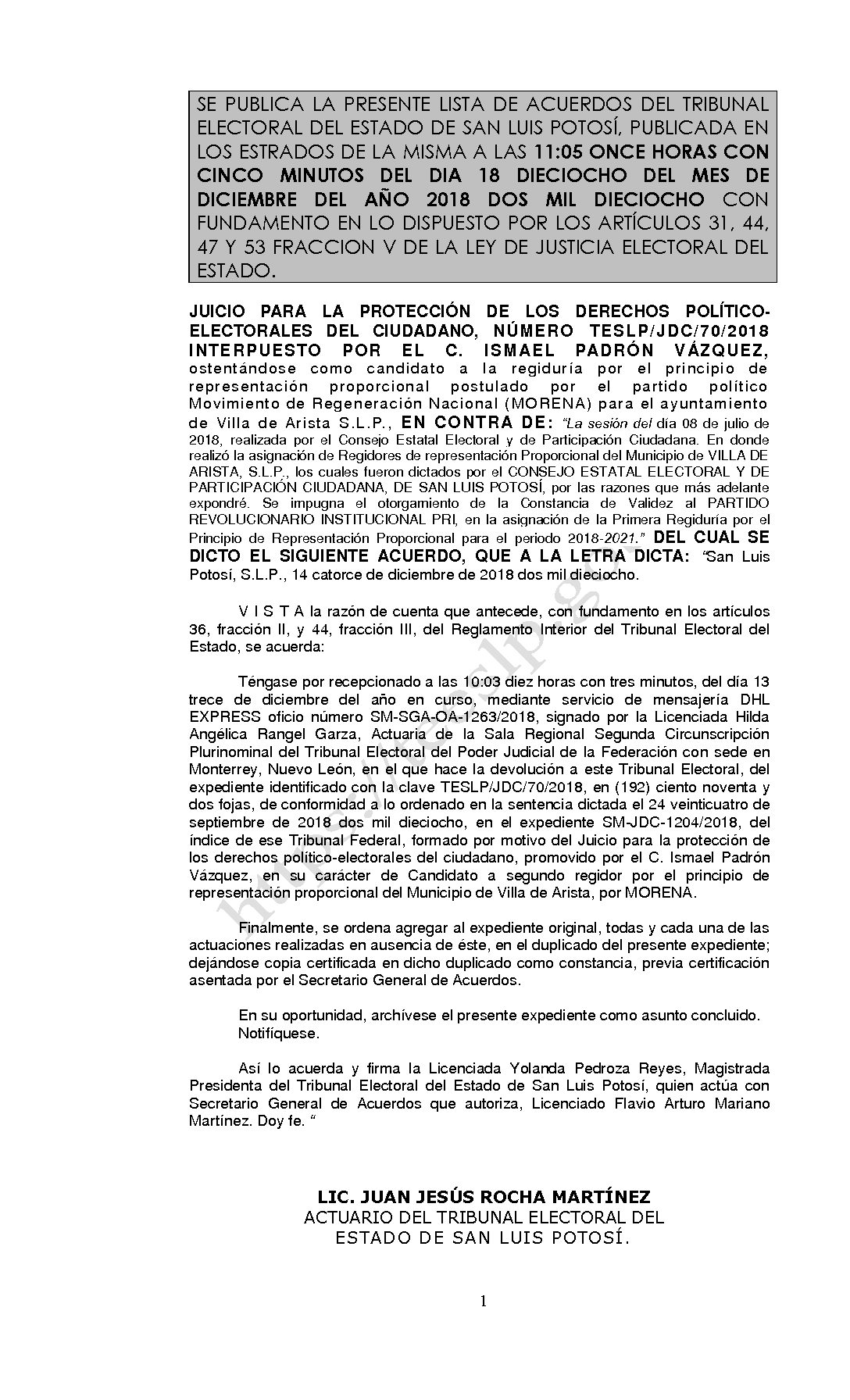 LISTA TESLP-JDC-70-2018 18-DICIEMBRE-2018 11-05 horas