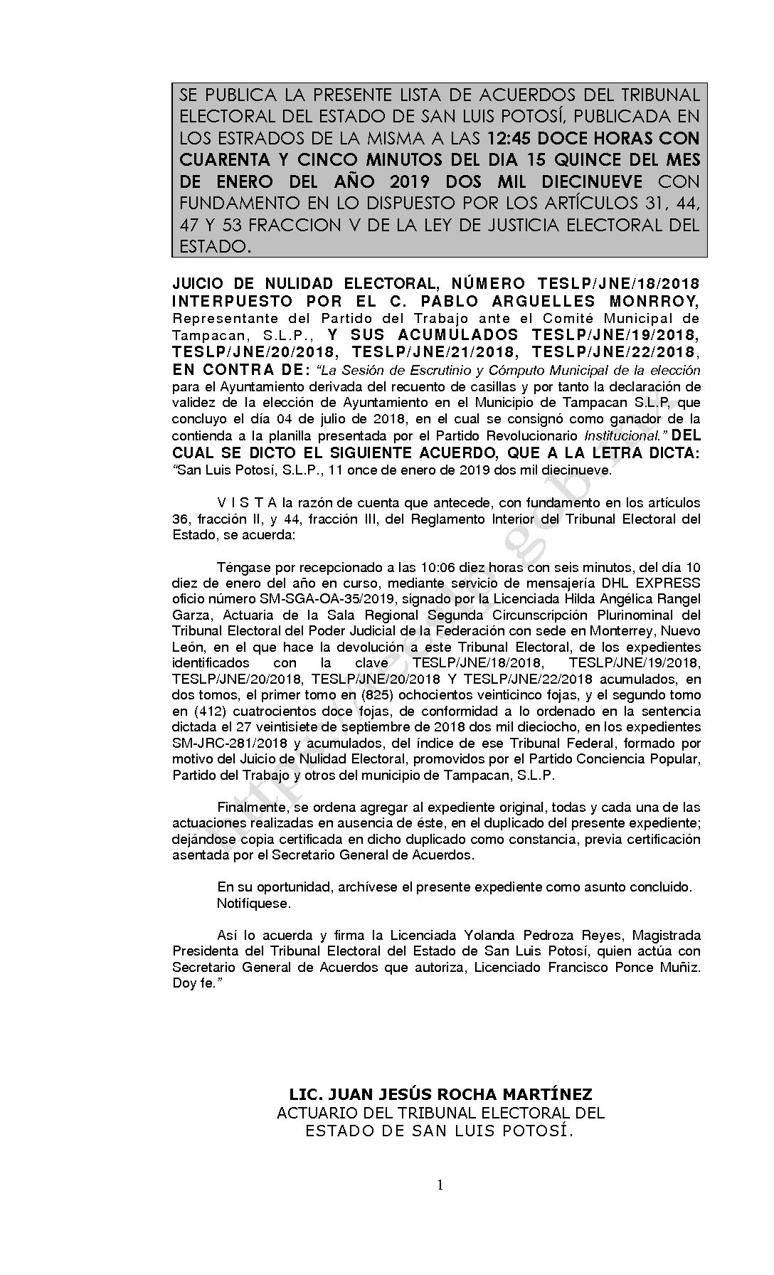 LISTA TESLP-JNE-18 Y SUS ACUMULADOS -2018 15-ENERO-2019 12-45