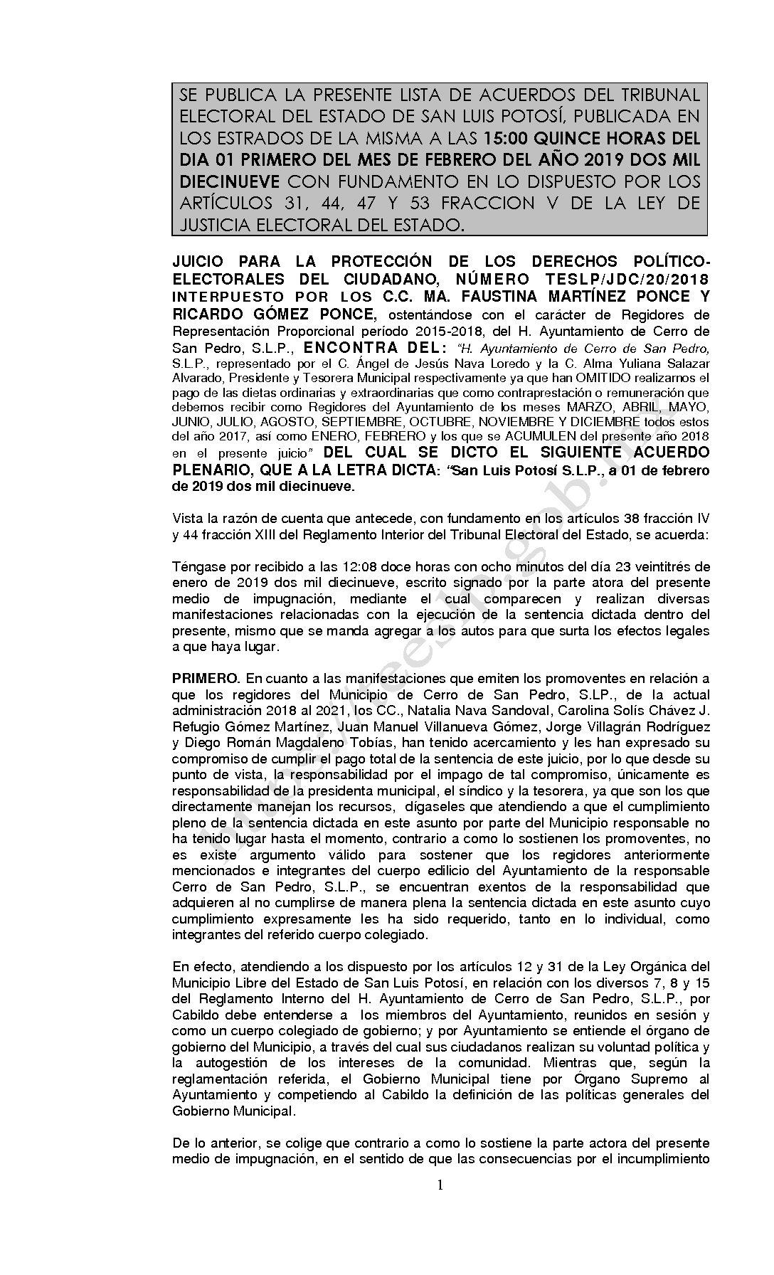 ACUERDO PLENARIO LISTA TESLP-JDC-20-2018 01-FEBRERO-2019 15-00 horas