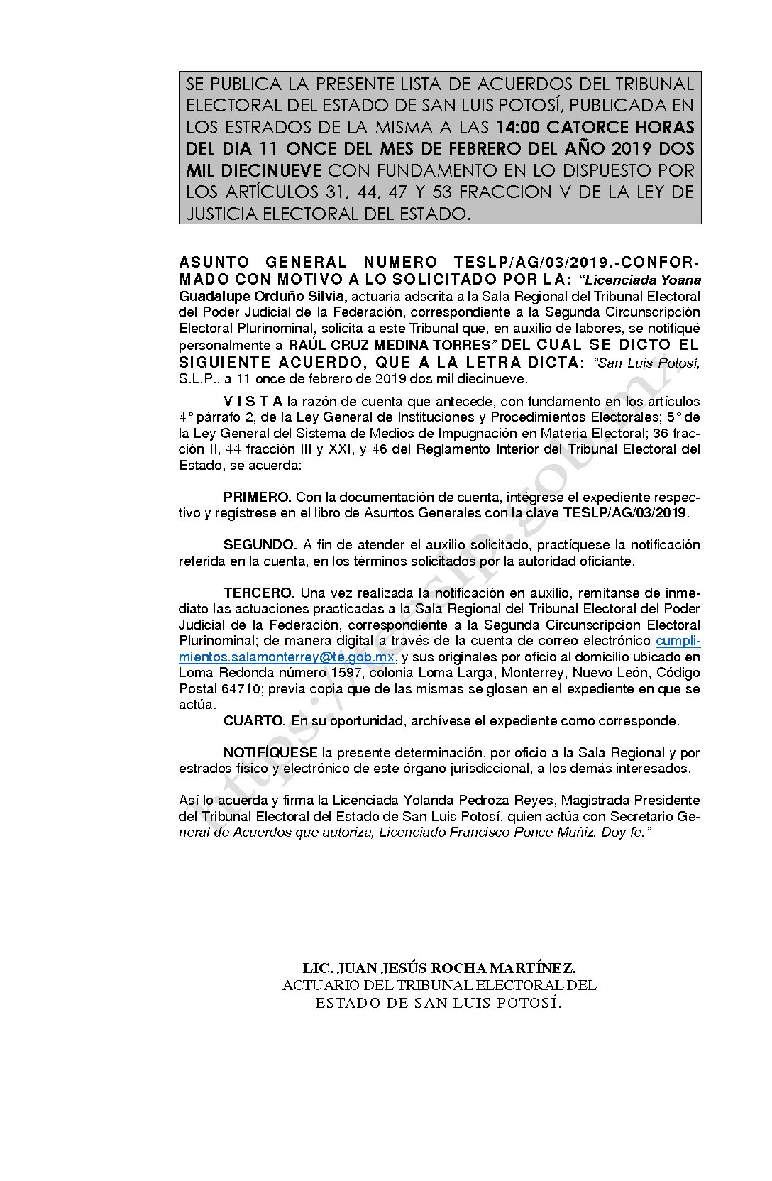 LISTA ASUNTO GENERAL AG-03-2019 11-FEBRERO-2019 14-00 horas