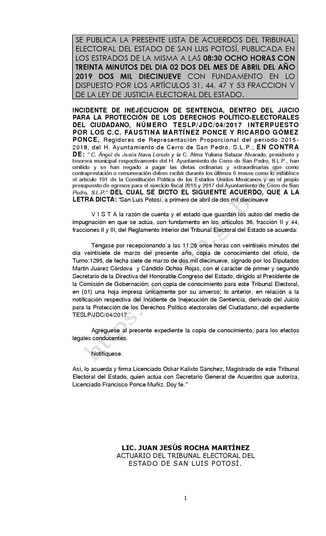 LISTA INCIDENTE - TESLP-JDC-04-2017 02-ABRIL-2019 8-30 horas