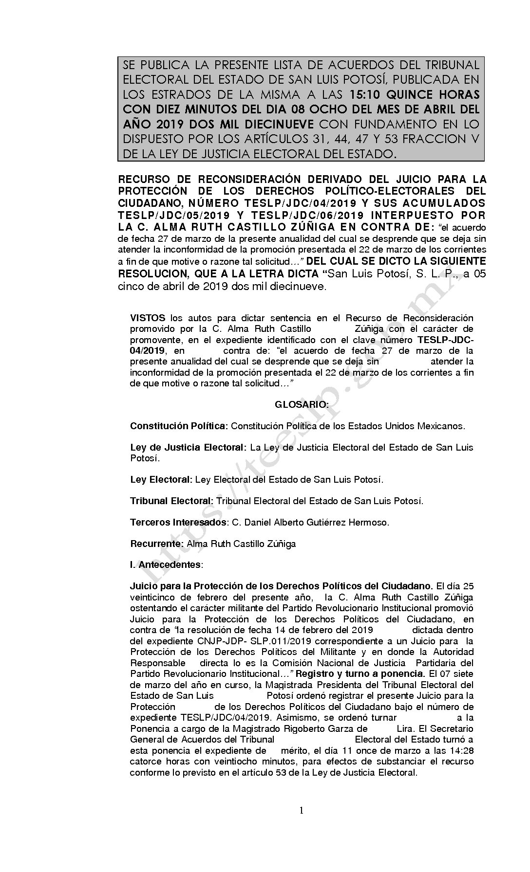 LISTA RECONSIDERACION TESLP-JDC-04 Y ACUMULADOS -2019 08-ABRIL-2019 15-10 horas